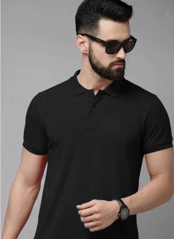 nikline Pack of 1 Cotton Blend Regular Fit Solid Half Sleeves Men's Polo T Shirt ( Black )
