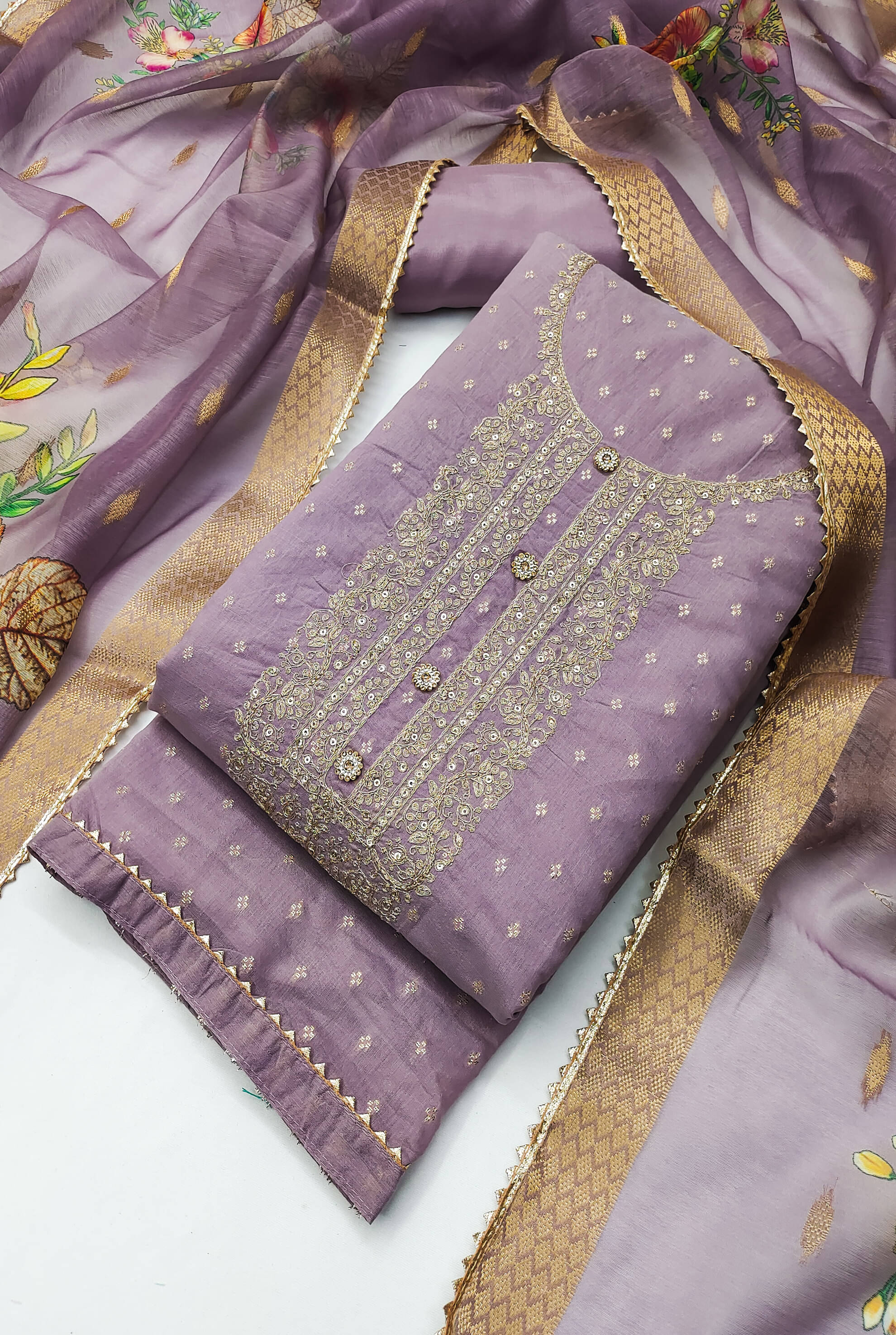     			tavas Unstitched Chanderi Embellished Dress Material - Lavender ( Pack of 1 )