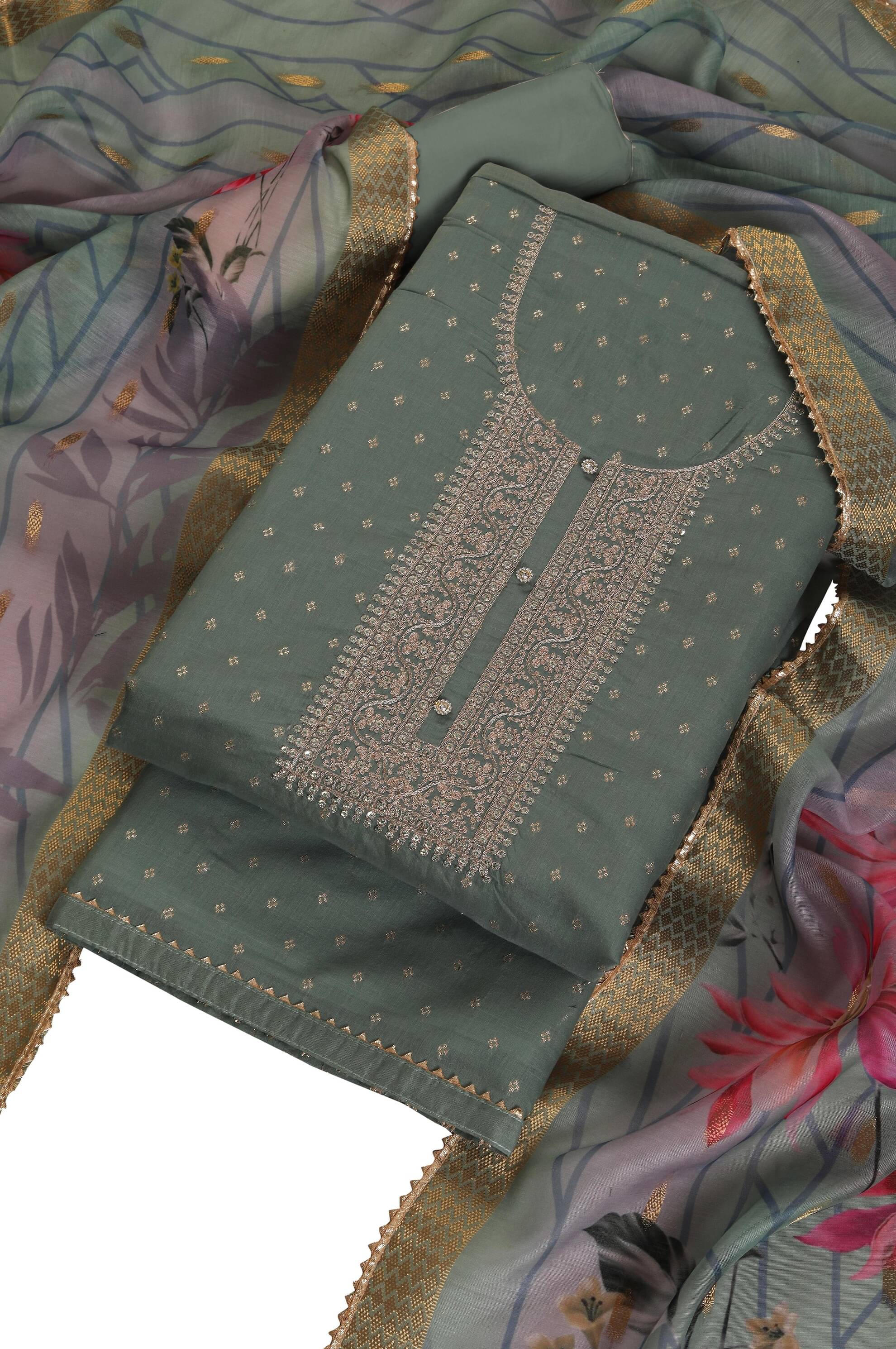tavas Unstitched Chanderi Embellished Dress Material - Sea Green ( Pack of 1 ) tavas Unstitched Chanderi Embellished Dress Material - Sea Green ( Pack of 1 )
