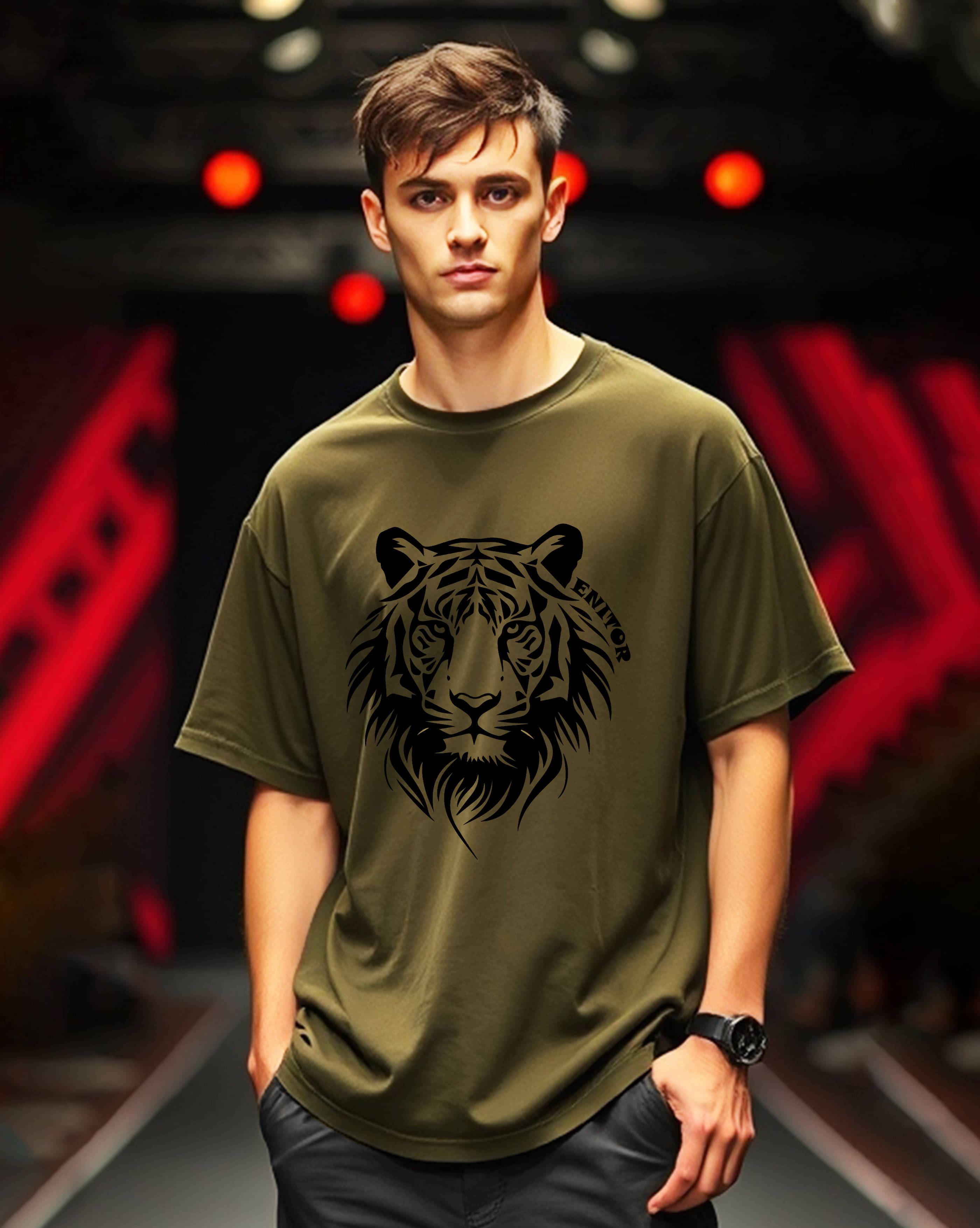     			AUSK Cotton Blend Oversized Fit Printed Half Sleeves Men's Round T-Shirt - Green ( Pack of 1 )