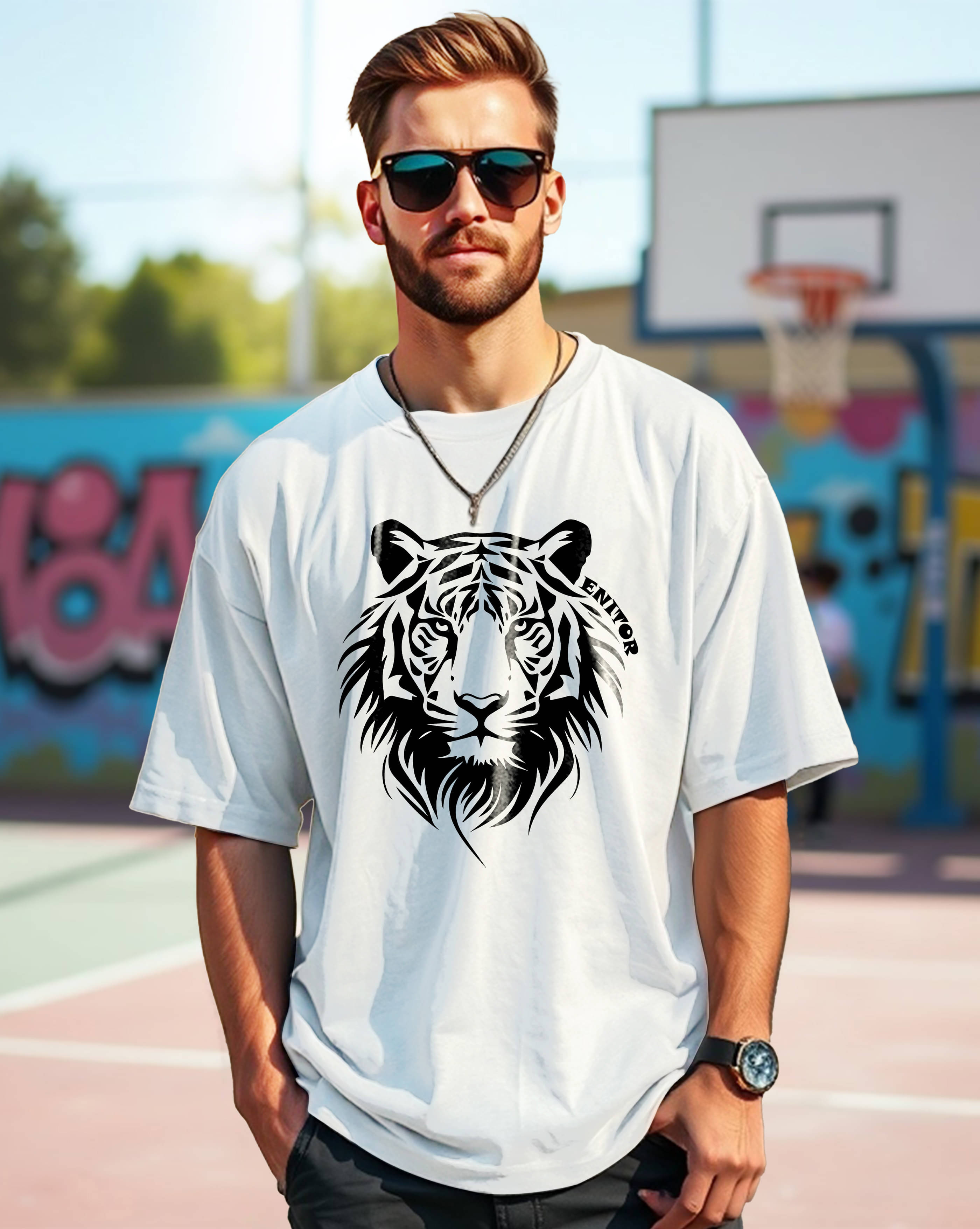     			AUSK Cotton Blend Oversized Fit Printed Half Sleeves Men's Round T-Shirt - White ( Pack of 1 )