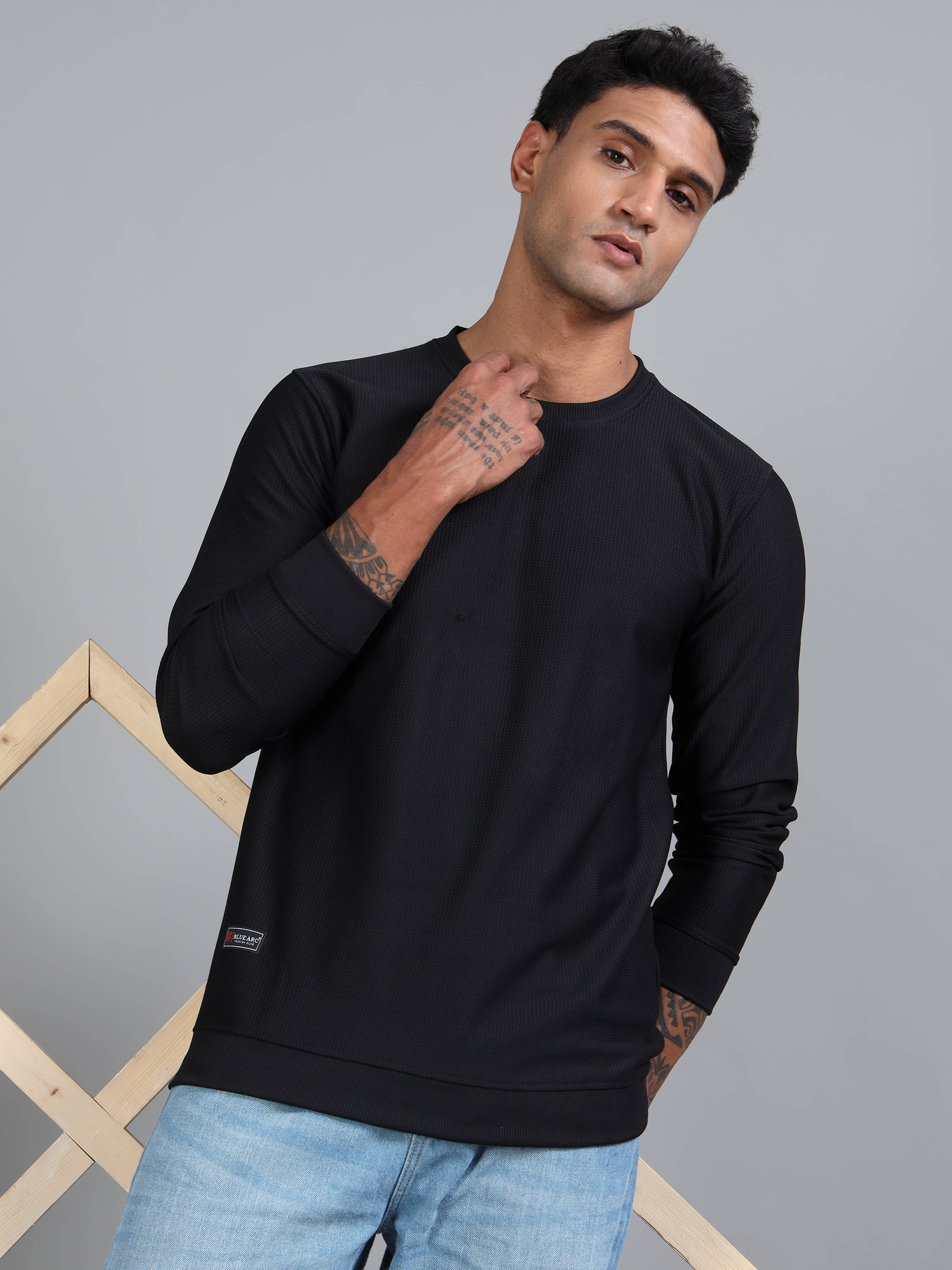 BLUE ARC Cotton Round Neck Men's Sweatshirt - Black ( Pack of 1 )     			BLUE ARC Cotton Round Neck Men's Sweatshirt - Black ( Pack of 1 )
