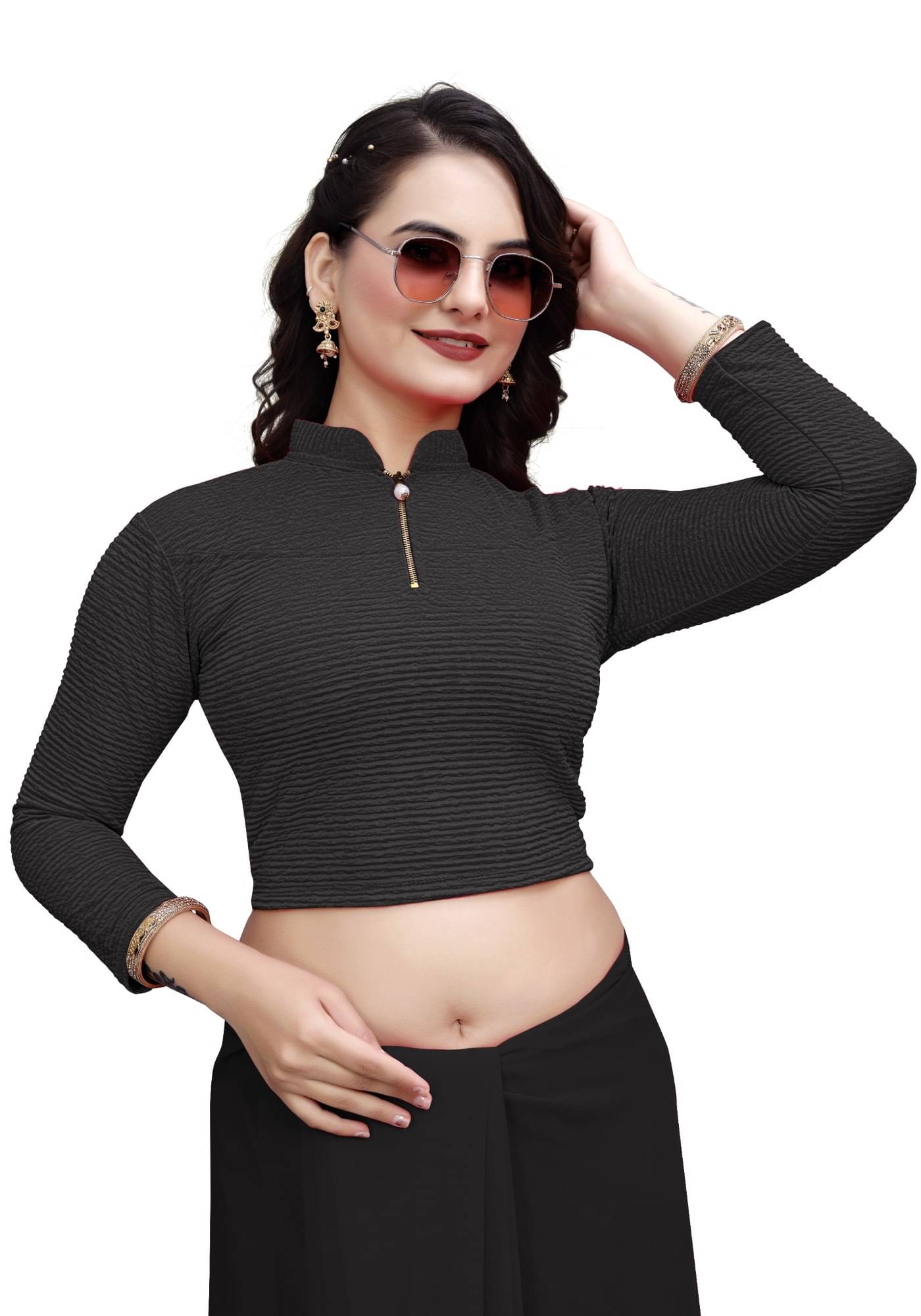     			DELTIN HUB Black Readymade without Pad Cotton Blend Women's Blouse ( Pack of 1 )