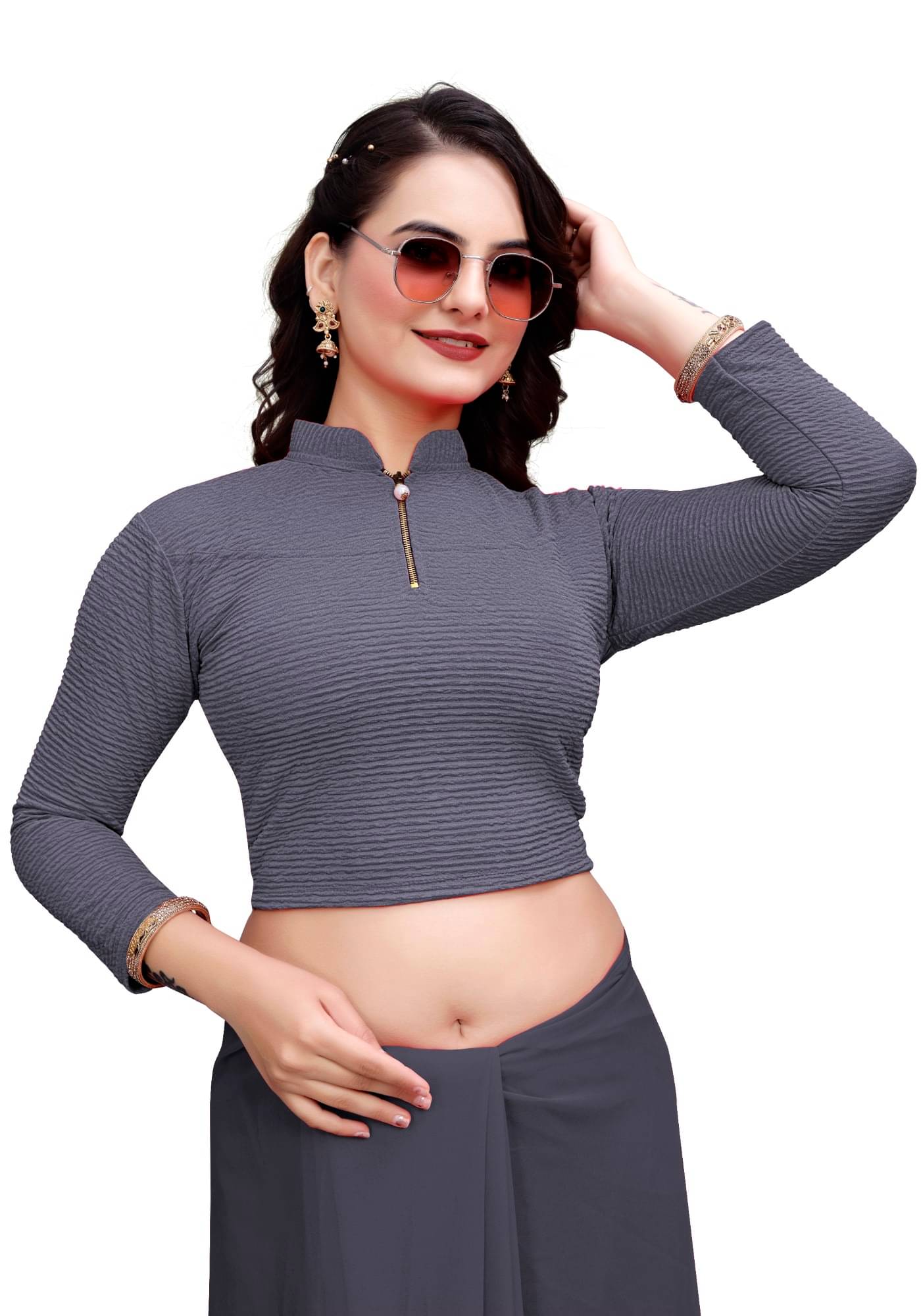 DELTIN HUB Grey Readymade without Pad Cotton Blend Women's Blouse ( Pack of 1 )     			DELTIN HUB Grey Readymade without Pad Cotton Blend Women's Blouse ( Pack of 1 )