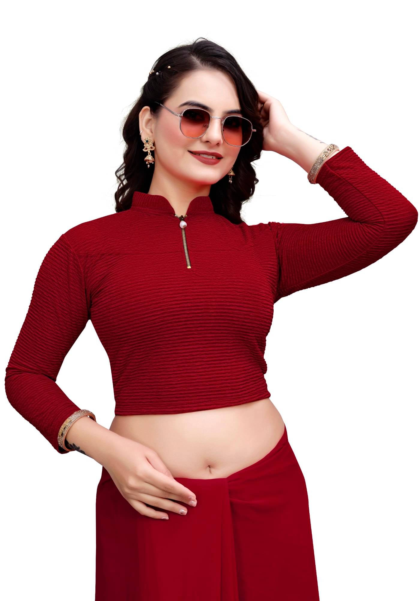 DELTIN HUB Maroon Readymade without Pad Cotton Blend Women's Blouse ( Pack of 1 )     			DELTIN HUB Maroon Readymade without Pad Cotton Blend Women's Blouse ( Pack of 1 )