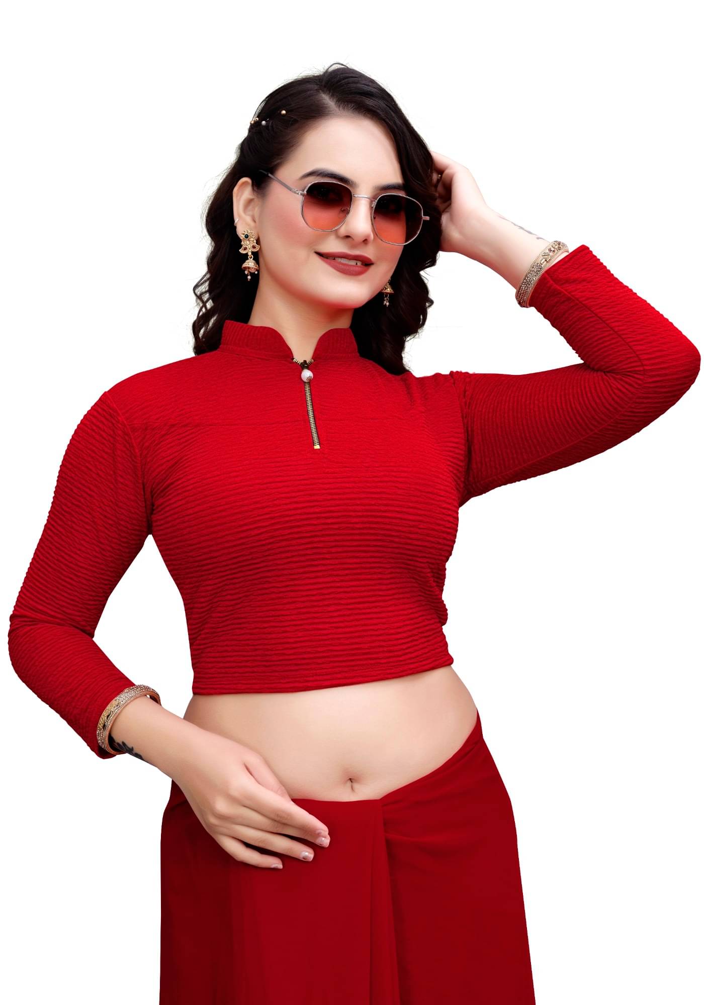     			DELTIN HUB Red Readymade without Pad Cotton Blend Women's Blouse ( Pack of 1 )