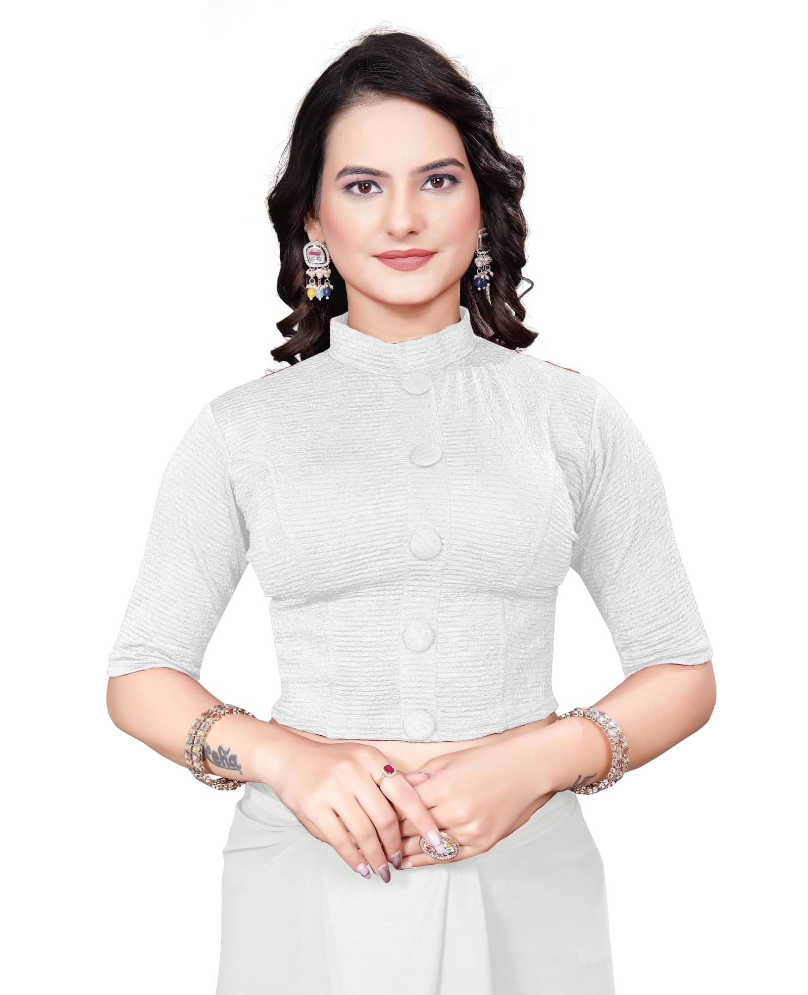 DELTIN HUB White Readymade without Pad Cotton Blend Women's Blouse ( Pack of 1 ) DELTIN HUB White Readymade without Pad Cotton Blend Women's Blouse ( Pack of 1 )