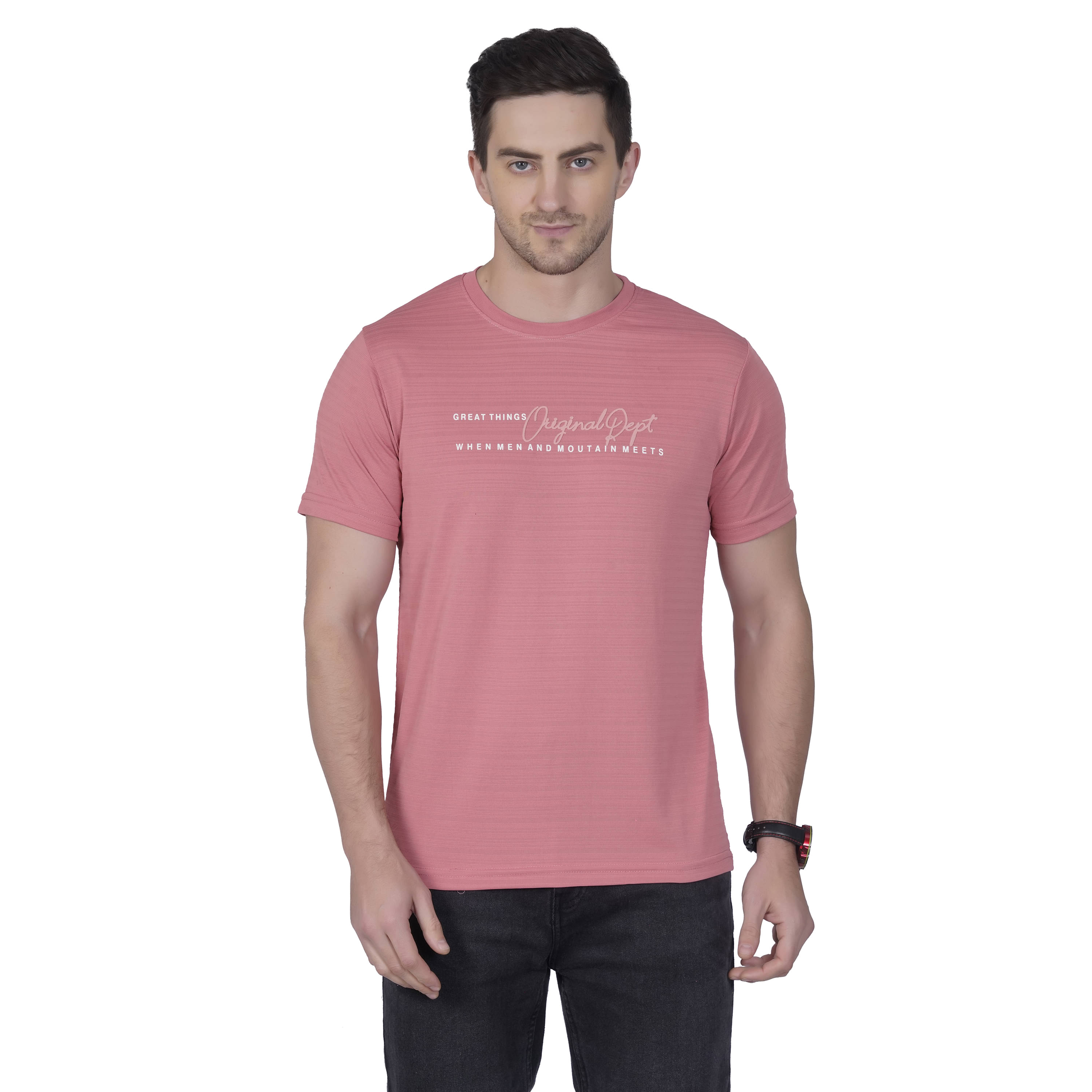     			DIDOT Polyester Regular Fit Printed Half Sleeves Men's Round T-Shirt - Peach ( Pack of 1 )