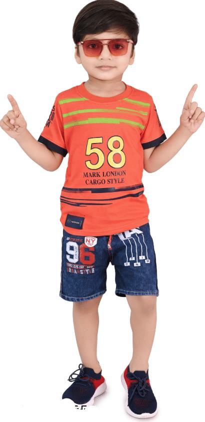 DS DRESSES Pack of 1 Boys Cotton T-Shirt & Shorts Set ( Orange )