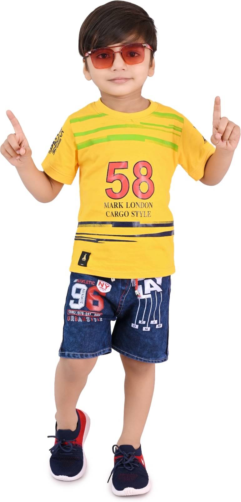     			DS DRESSES Pack of 1 Boys Cotton T-Shirt & Shorts Set ( Yellow )
