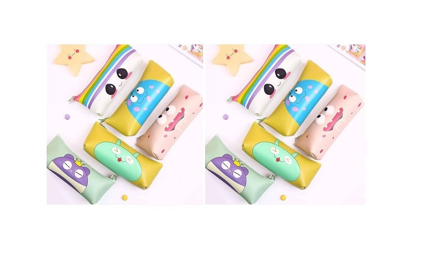     			Eclet 10_Pcs Random collection Stationery Eye Pencil Pouch with Zipper Closer For Kids Eye Pouch Art Artificial Leather Pencil Box  (Set of 1, Multicolor)