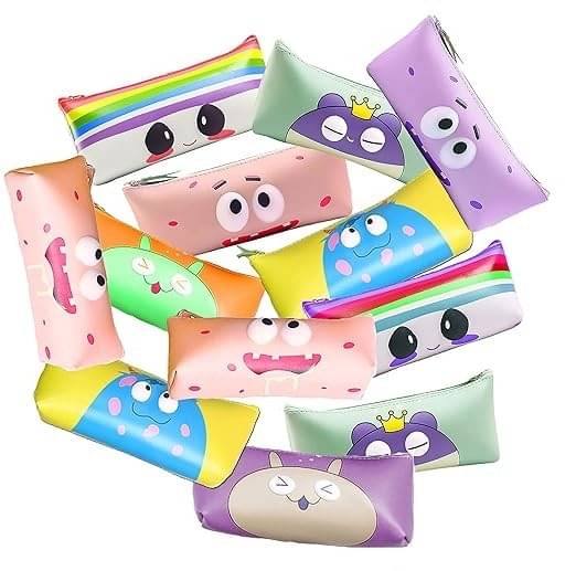     			Eclet 12_Pcs Random collection Stationery Eye Pencil Pouch with Zipper Closer For Kids Eye Pouch Art Artificial Leather Pencil Box  (Set of 1, Multicolor)