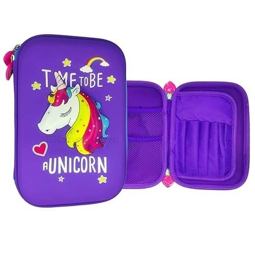     			Eclet  Pencil Pouch Unicorn Art Canvas Pencil Box  (Set of 1, Purple)