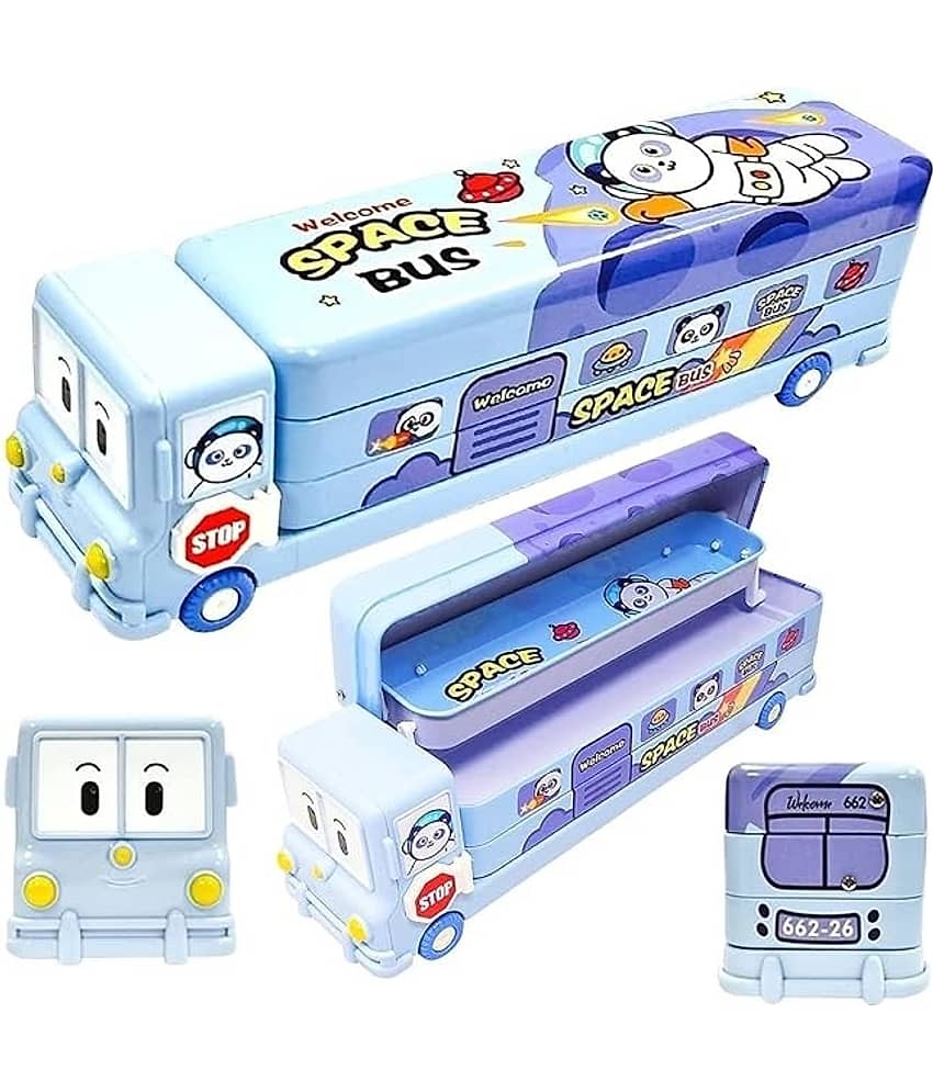 Eclet School Bus geometry box cartoon Art Plastic Pencil Box (Set of 1, Blue) - Stationery | Buy online on ZillyBuy