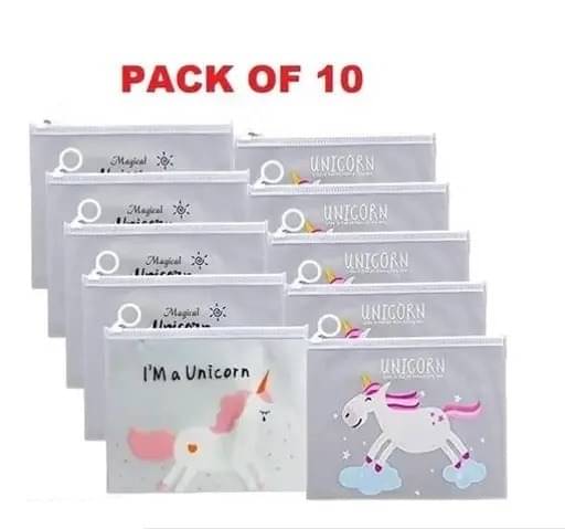     			Eclet Transparent Stationary Pouch Unicorn Art Plastic Pencil Bo Ideal for birthday return gits for kids Pack of 10 Unicorn Art Plastic Pencil Boxes  (Set of 10, White)