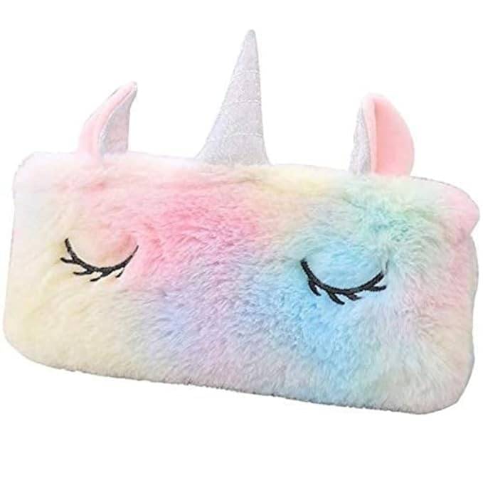     			Eclet Unicorn Fur Pouch for Girls School Pencil Pouch Pencil Cases for Girls Stationery Gift Office School Supplies, Pack of 1pc Pencil Bags Unicorn Art Canvas Pencil Box  (Set of 1, Multicolor)