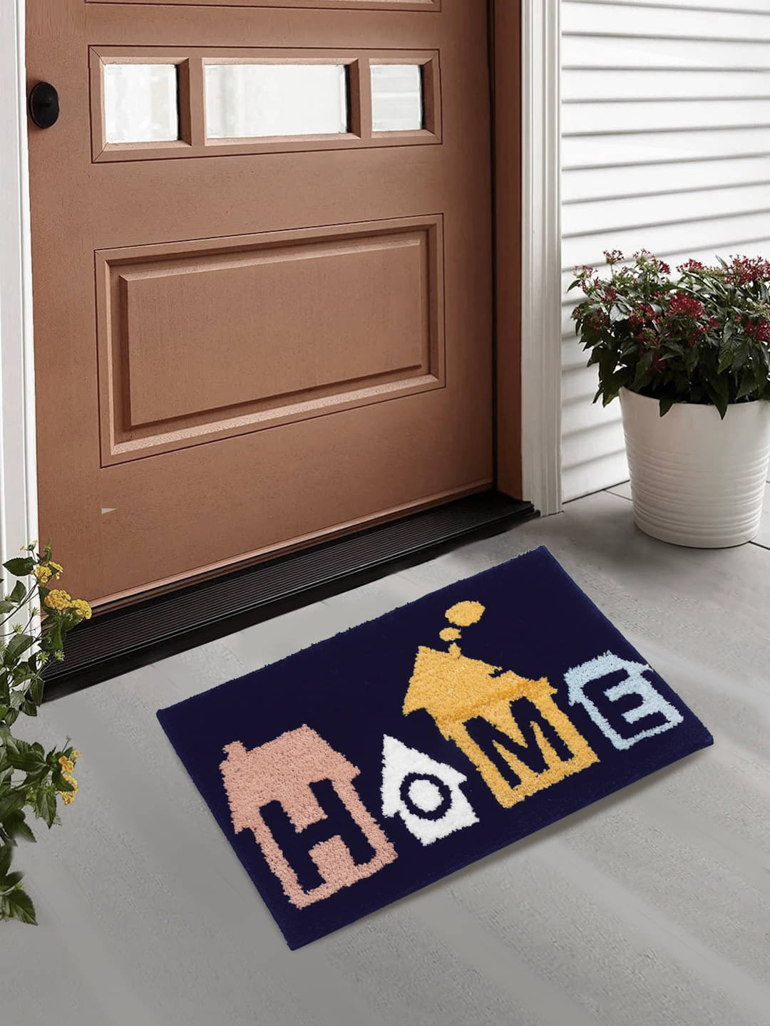 FABINALIV Set of 1 Anti-skid Polycotton Door Mat ( 60 X 40 cm ) Navy FABINALIV Set of 1 Anti-skid Polycotton Door Mat ( 60 X 40 cm ) Navy