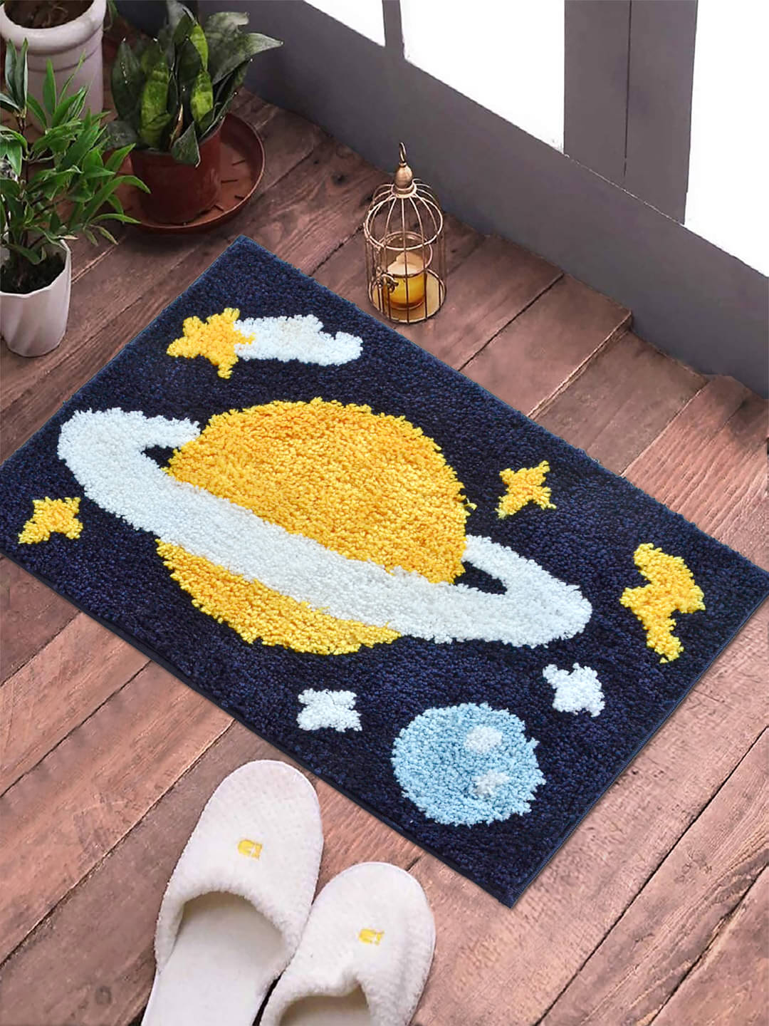 FABINALIV Set of 1 Anti-skid Polycotton Door Mat ( 60 X 40 cm ) Navy FABINALIV Set of 1 Anti-skid Polycotton Door Mat ( 60 X 40 cm ) Navy