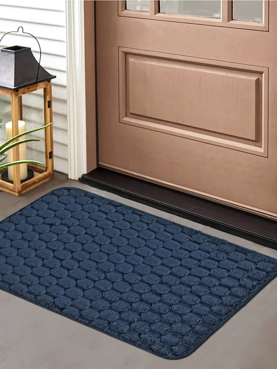     			FABINALIV Set of 1 Anti-skid Cotton Door Mat ( 80 X 50 cm ) Blue
