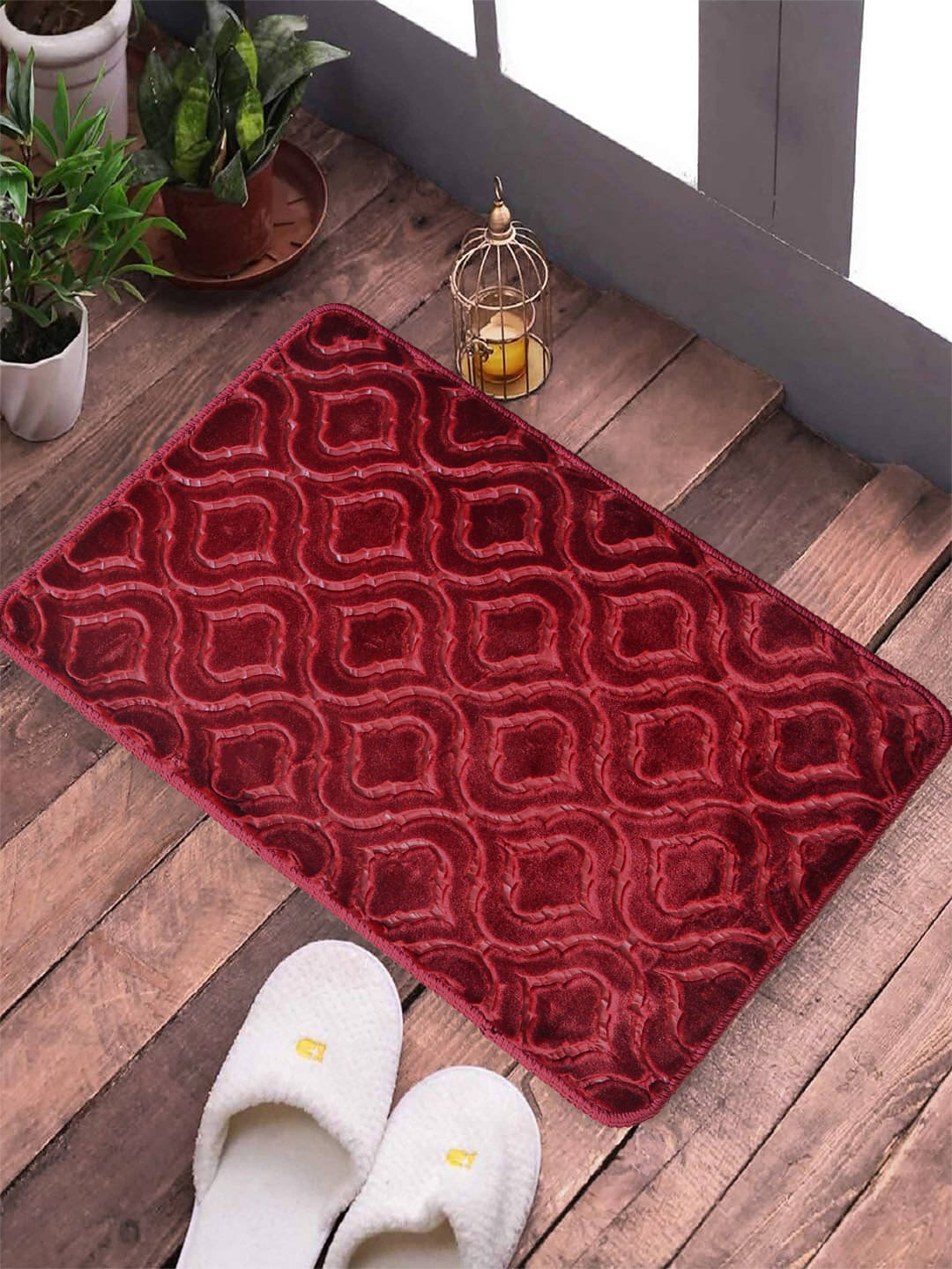 FABINALIV Set of 1 Anti-skid Polycotton Door Mat ( 60 X 40 cm ) Maroon FABINALIV Set of 1 Anti-skid Polycotton Door Mat ( 60 X 40 cm ) Maroon