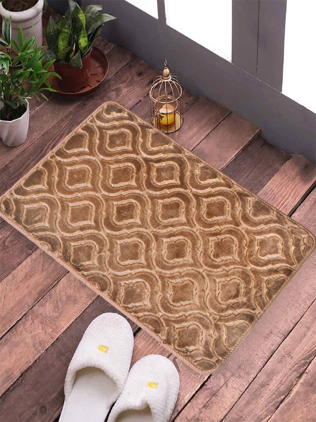 FABINALIV Set of 1 Anti-skid Polycotton Door Mat ( 60 X 40 cm ) Brown FABINALIV Set of 1 Anti-skid Polycotton Door Mat ( 60 X 40 cm ) Brown