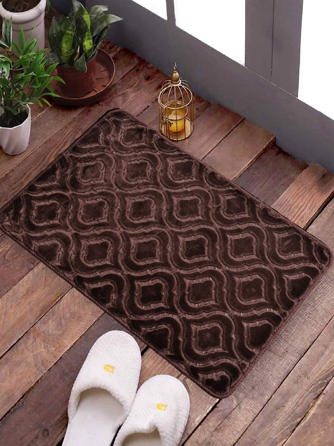     			FABINALIV Set of 1 Anti-skid Polycotton Door Mat ( 60 X 40 cm ) Dark Brown