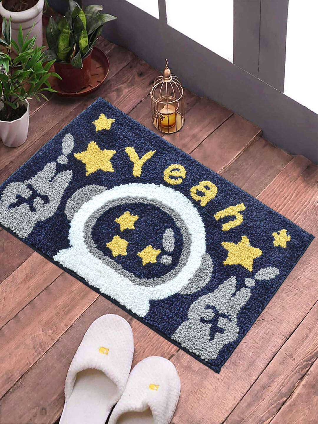     			FABINALIV Set of 1 Anti-skid Polycotton Door Mat ( 60 X 40 cm ) Blue
