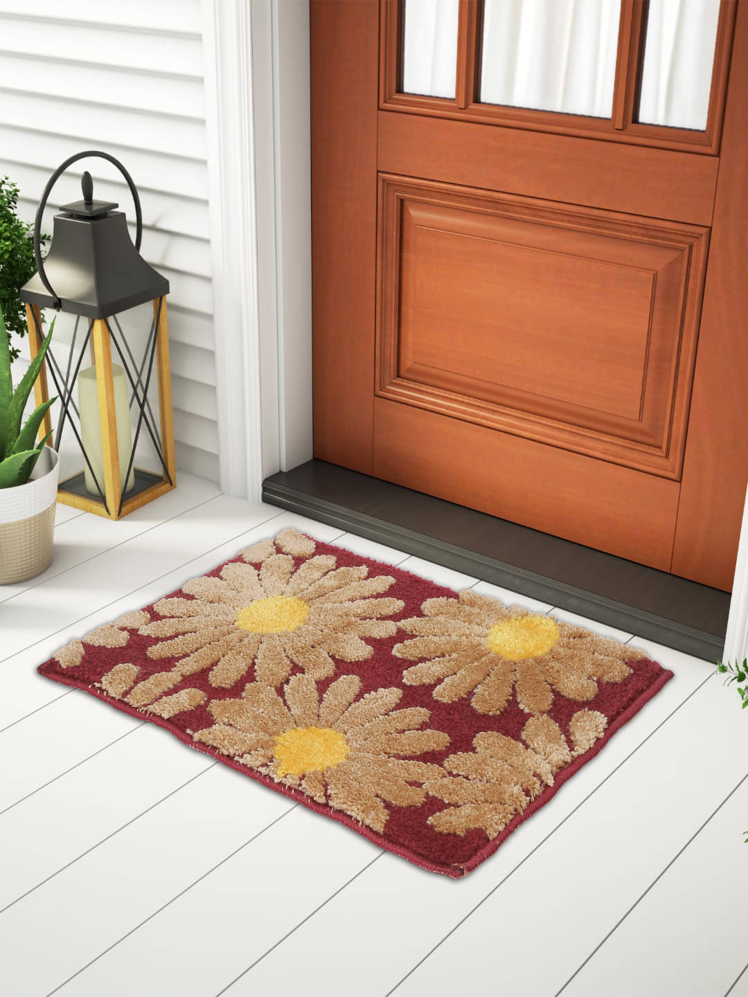 FABINALIV Set of 1 Anti-skid Polycotton Door Mat ( 60 X 40 cm ) Red FABINALIV Set of 1 Anti-skid Polycotton Door Mat ( 60 X 40 cm ) Red