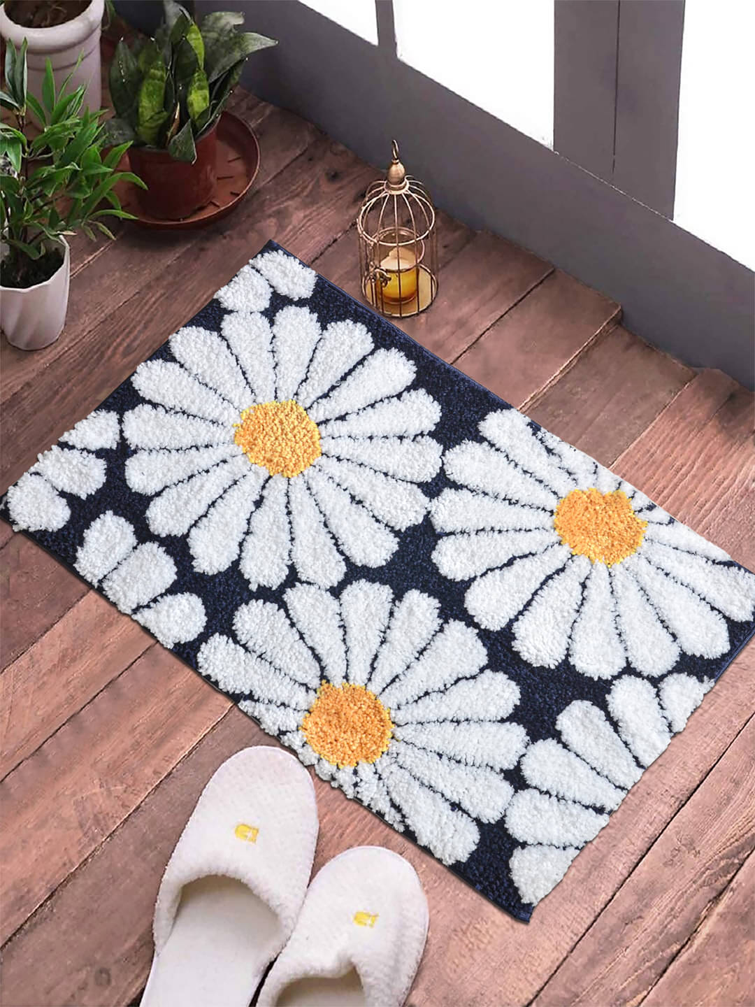     			FABINALIV Set of 1 Anti-skid Polycotton Door Mat ( 60 X 40 cm ) Blue