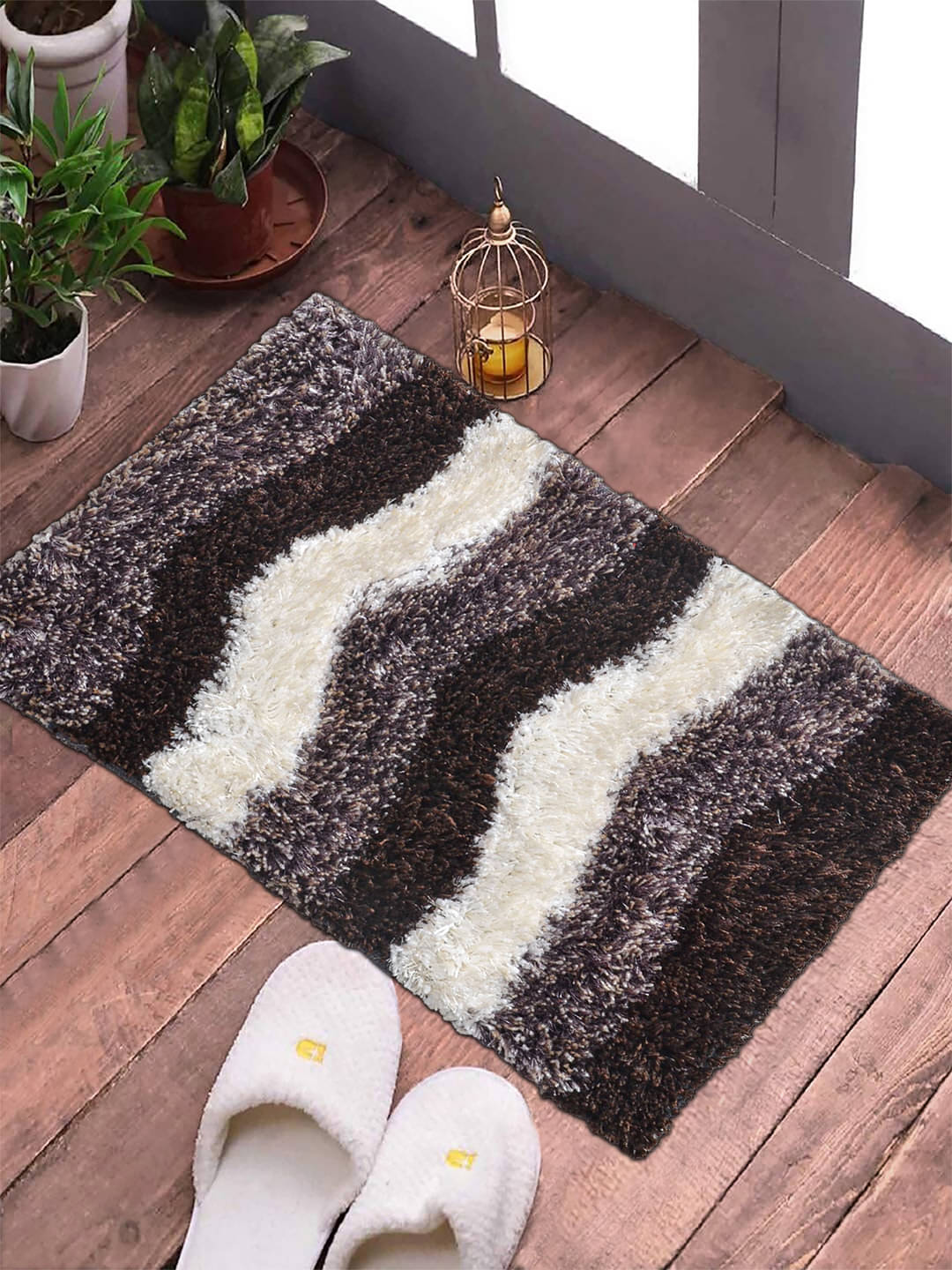 FABINALIV Set of 1 Anti-skid Polycotton Door Mat ( 60 X 40 cm ) Brown FABINALIV Set of 1 Anti-skid Polycotton Door Mat ( 60 X 40 cm ) Brown