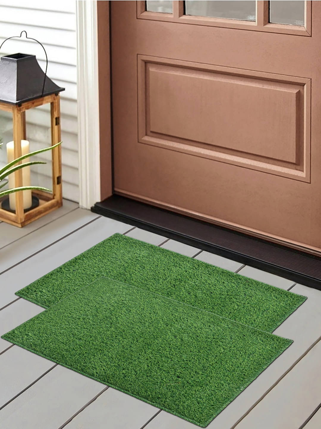 FABINALIV Set of 2 Anti-skid Polyester Door Mat ( 70 X 45 cm ) Green FABINALIV Set of 2 Anti-skid Polyester Door Mat ( 70 X 45 cm ) Green