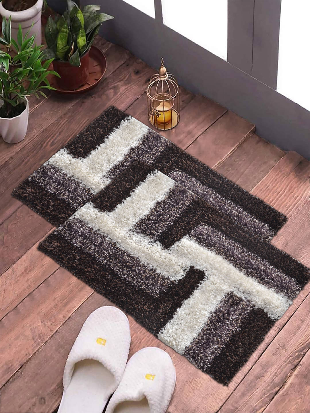     			FABINALIV Set of 2 Anti-skid Polycotton Door Mat ( 60 X 40 cm ) Bronze