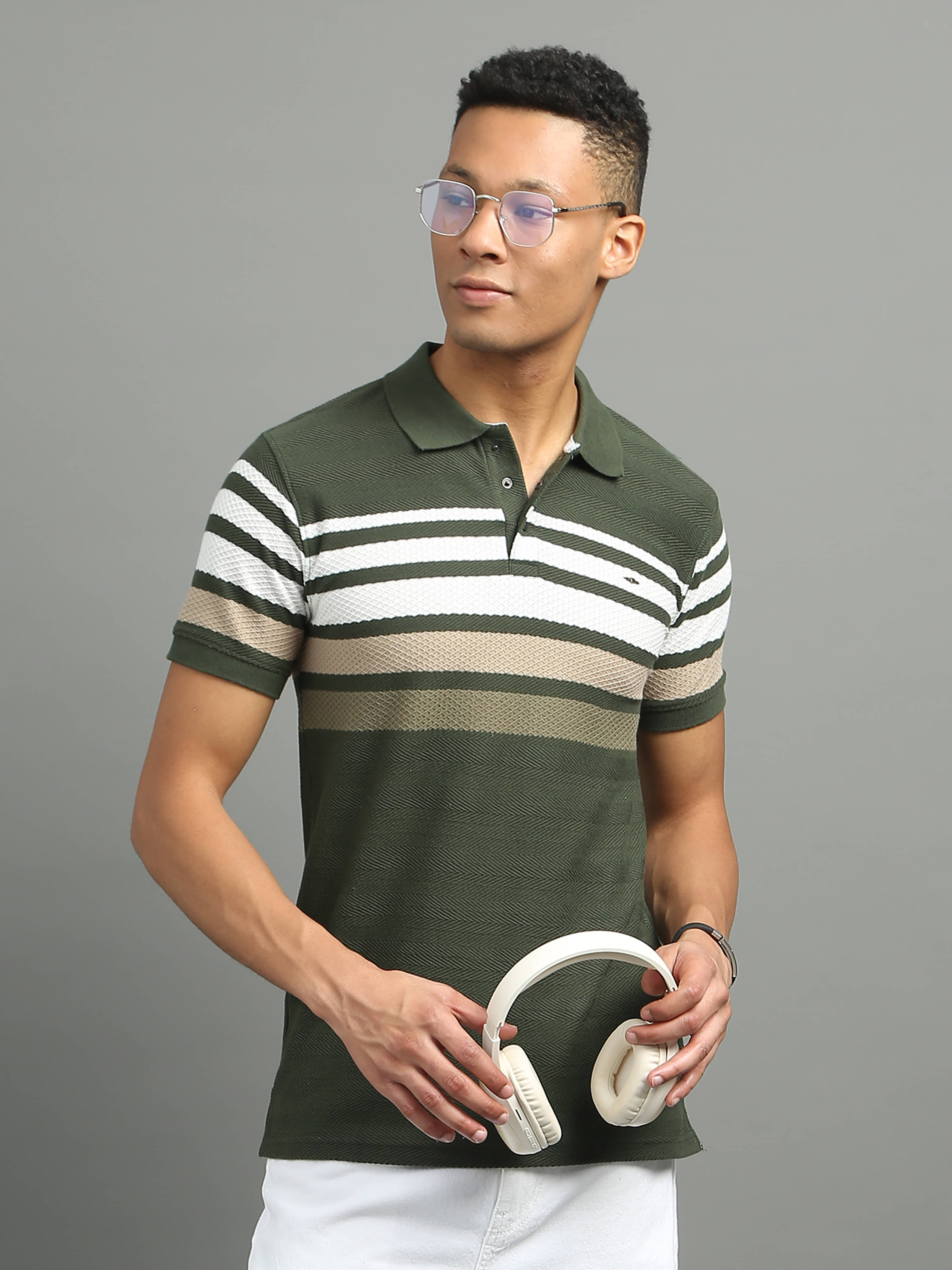 FROSEN FOX Pack of 1 Cotton Blend Regular Fit Striped Half Sleeves Men's Polo T Shirt ( Green ) FROSEN FOX Pack of 1 Cotton Blend Regular Fit Striped Half Sleeves Men's Polo T Shirt ( Green )