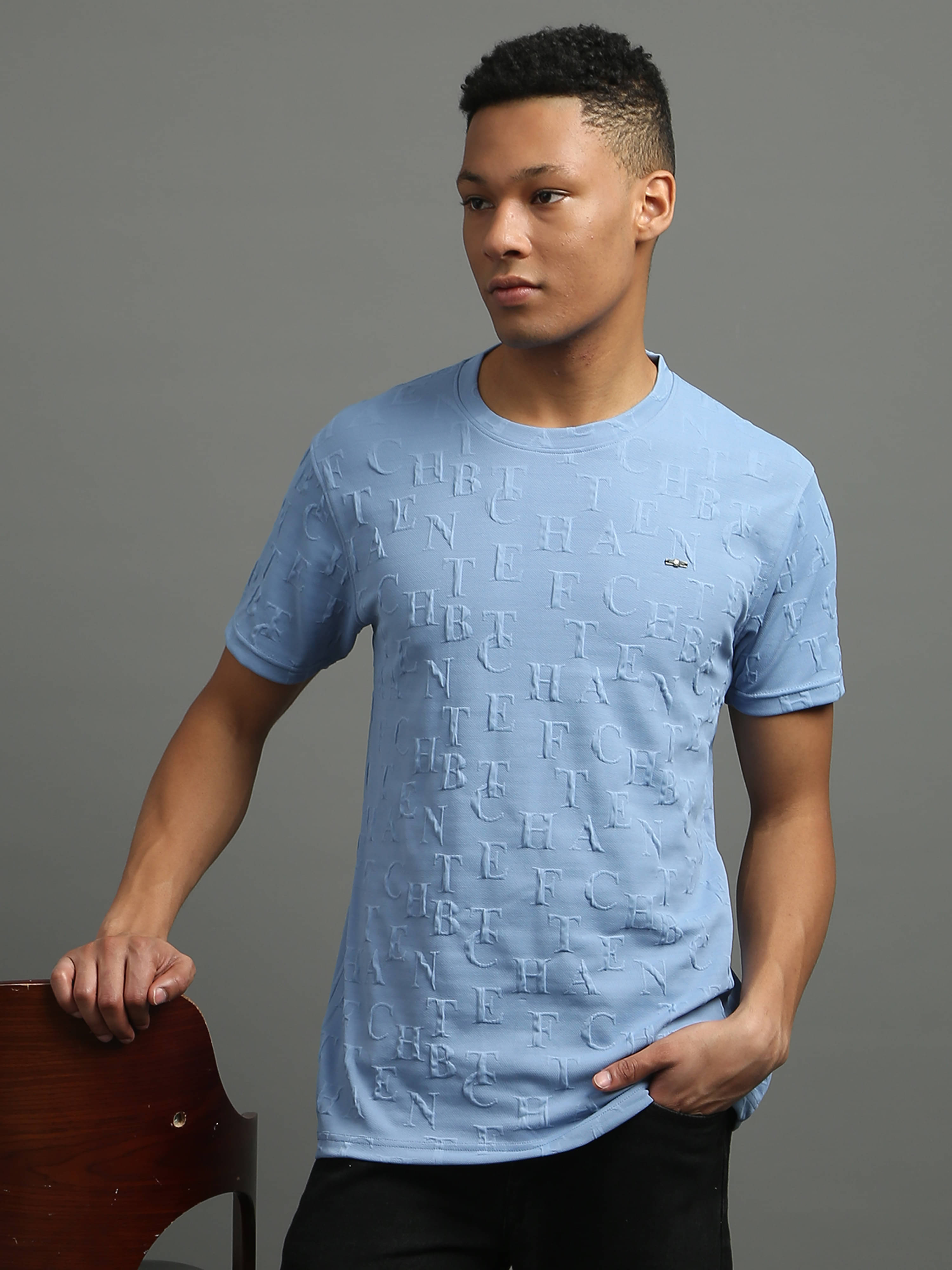 FROSEN FOX Polyester Regular Fit Self Design Half Sleeves Men's Round T-Shirt - Blue ( Pack of 1 ) FROSEN FOX Polyester Regular Fit Self Design Half Sleeves Men's Round T-Shirt - Blue ( Pack of 1 )