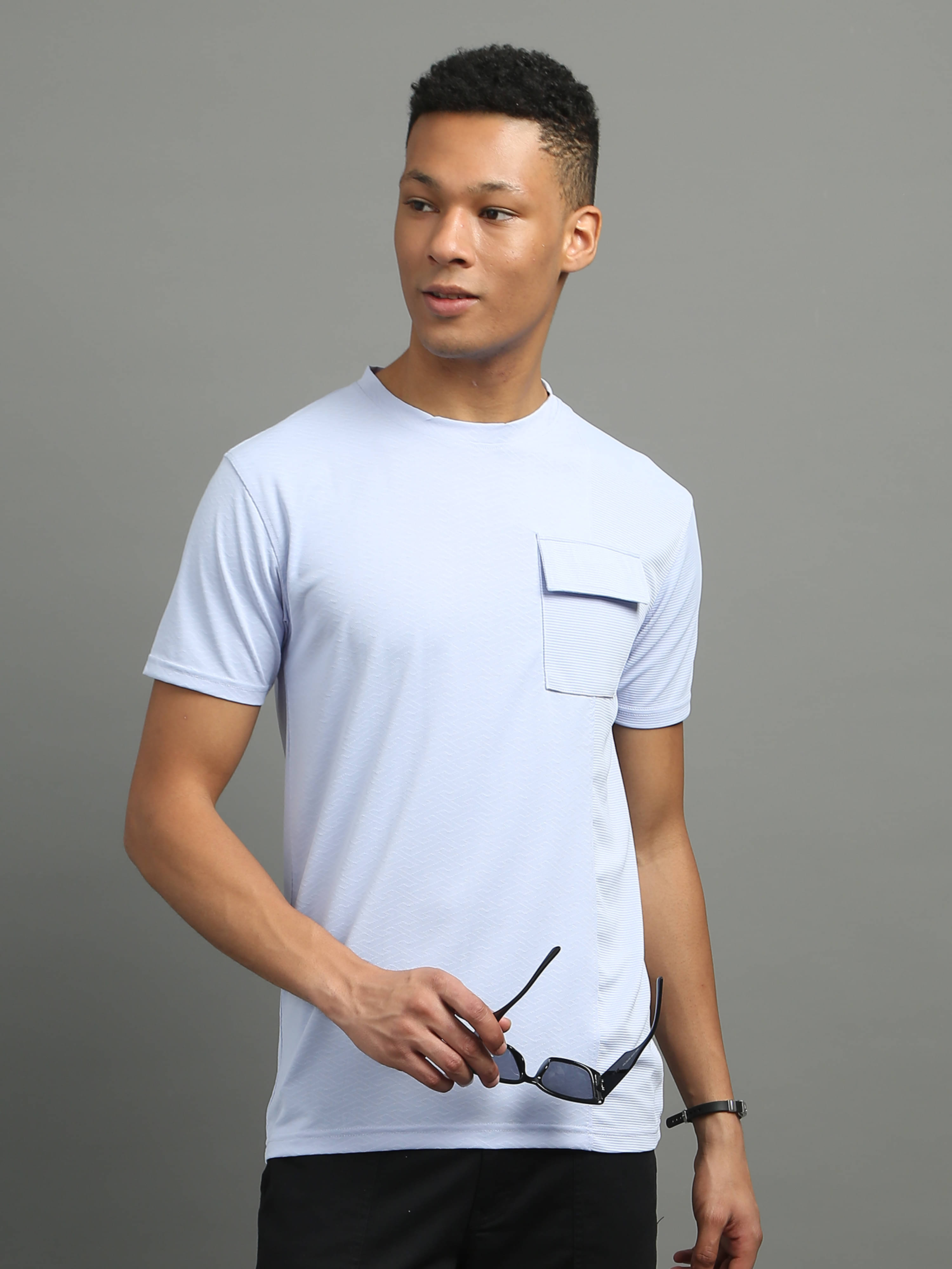 FROSEN FOX Polyester Regular Fit Self Design Half Sleeves Men's Round T-Shirt - Sky Blue ( Pack of 1 ) FROSEN FOX Polyester Regular Fit Self Design Half Sleeves Men's Round T-Shirt - Sky Blue ( Pack of 1 )