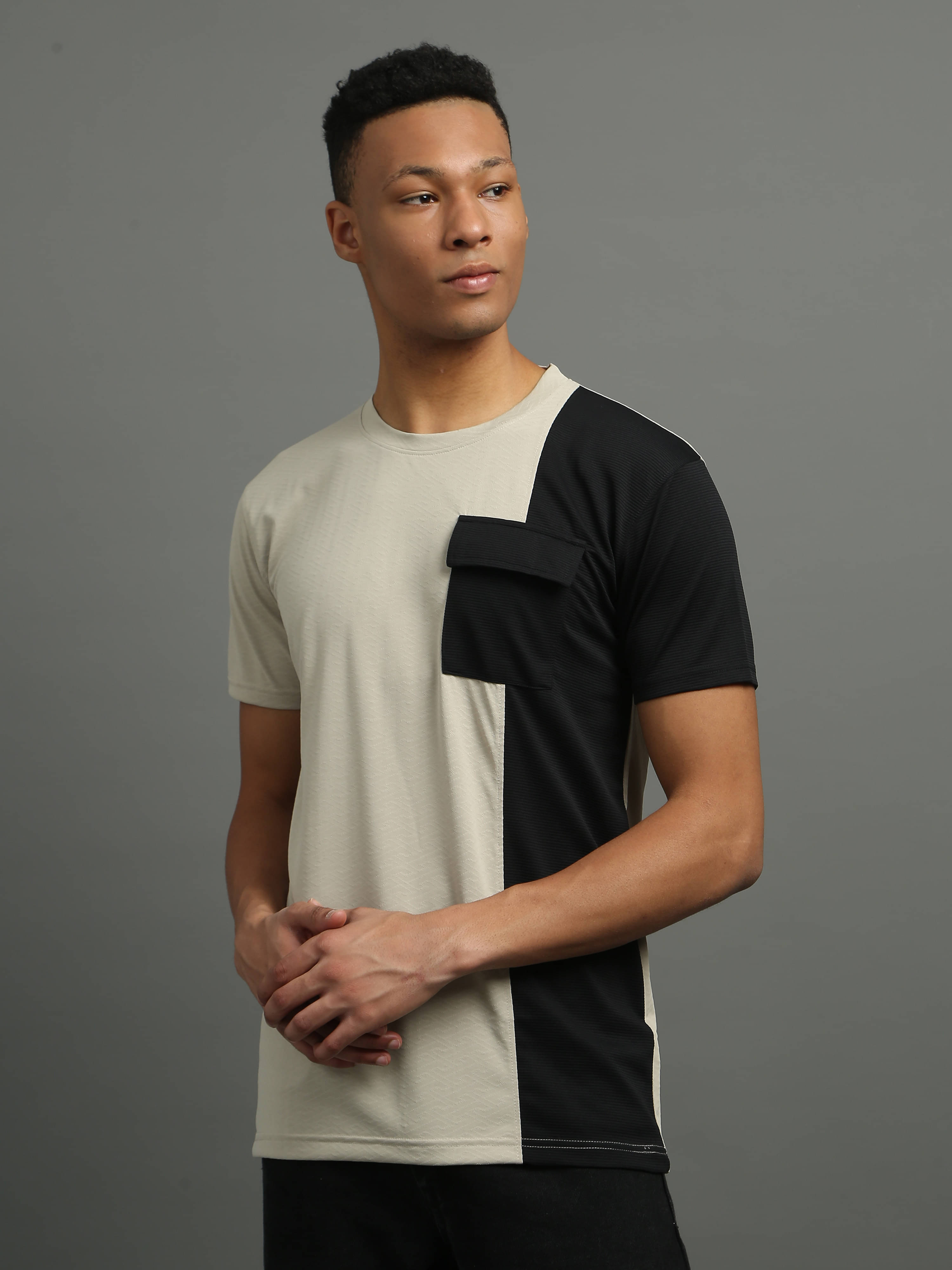     			FROSEN FOX Polyester Regular Fit Colorblock Half Sleeves Men's Round T-Shirt - Beige ( Pack of 1 )