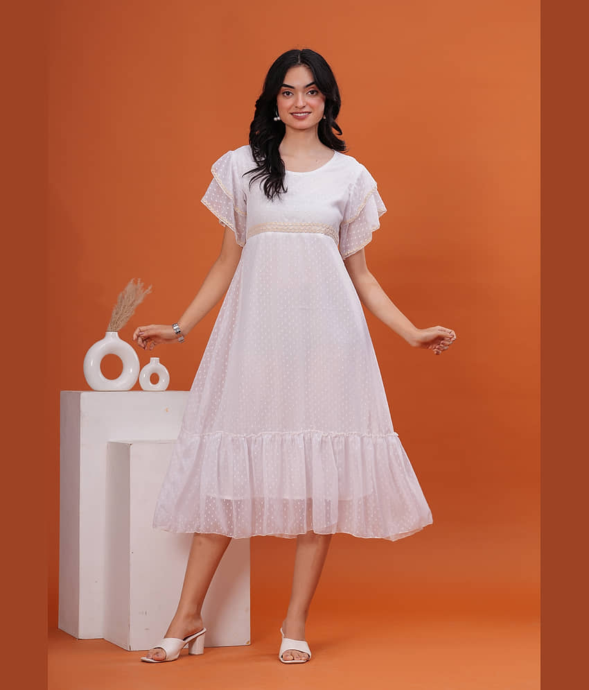 HIGHLIGHT FASHION EXPORT Women Georgette Self Design Empire Dress ( White )