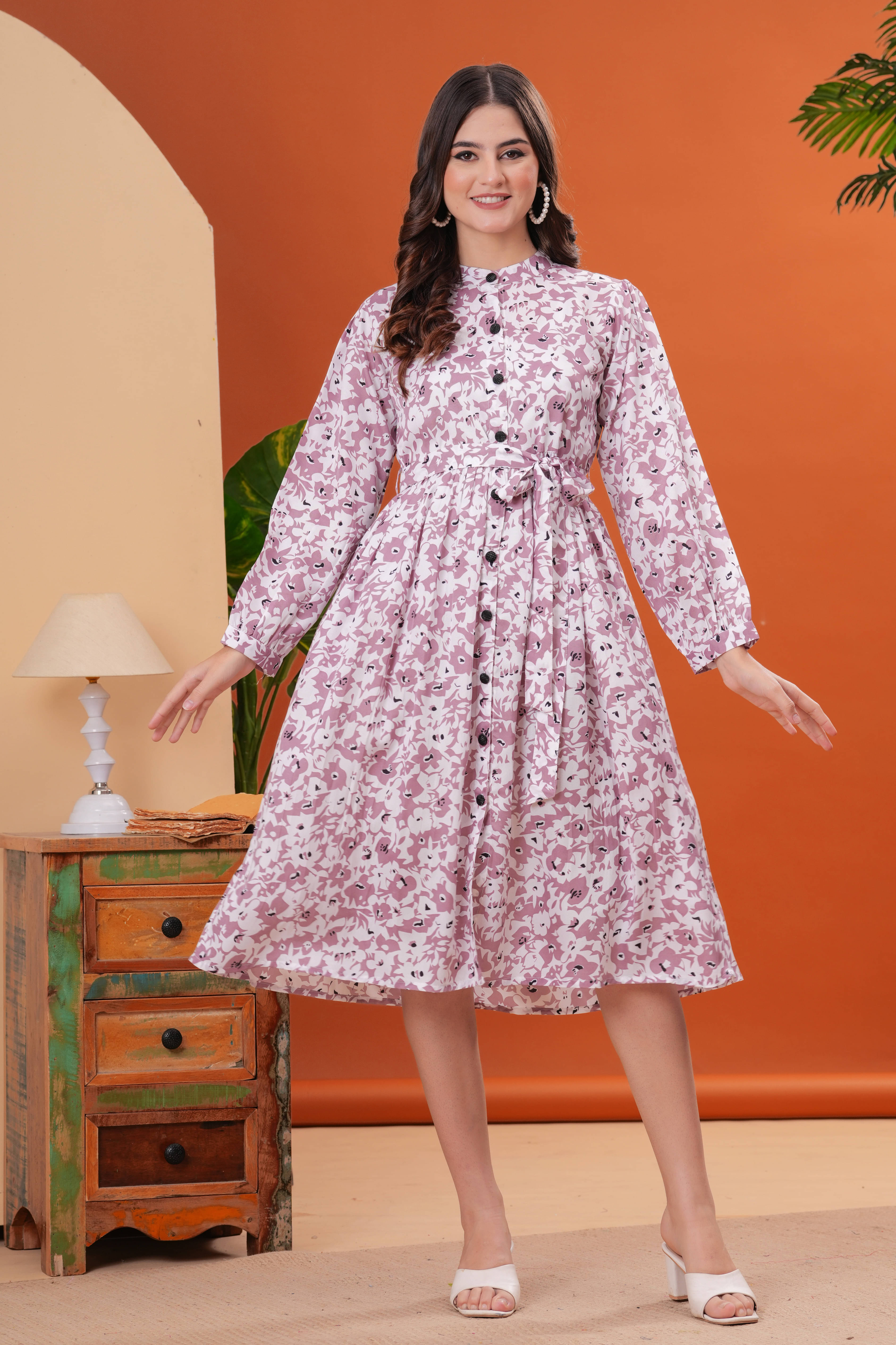JAI SHIVAM TRADERS Women Crepe Printed Shirt Dress ( Purple ) JAI SHIVAM TRADERS Women Crepe Printed Shirt Dress ( Purple )