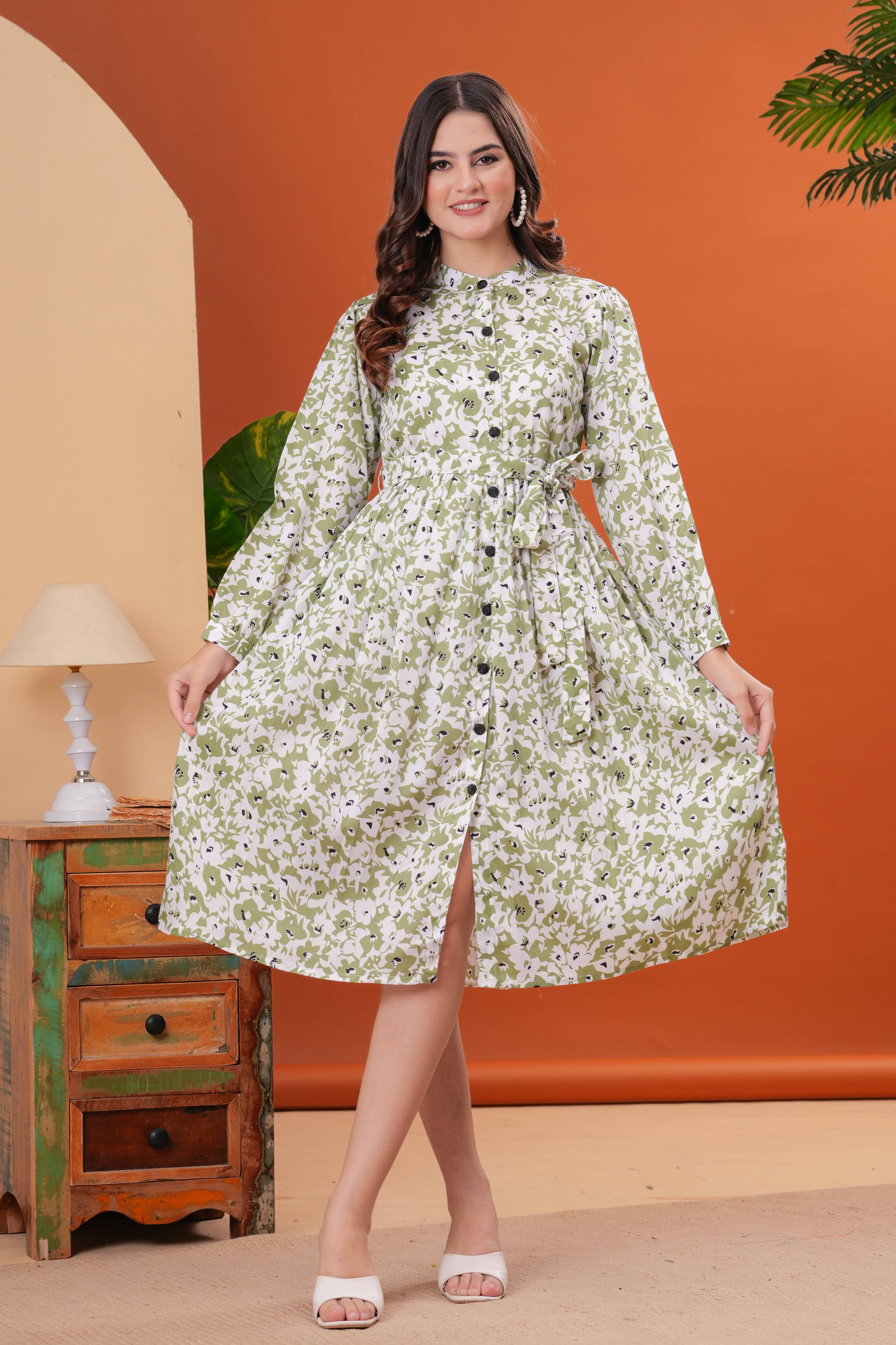     			JAI SHIVAM TRADERS Women Crepe Printed Shirt Dress ( Green )
