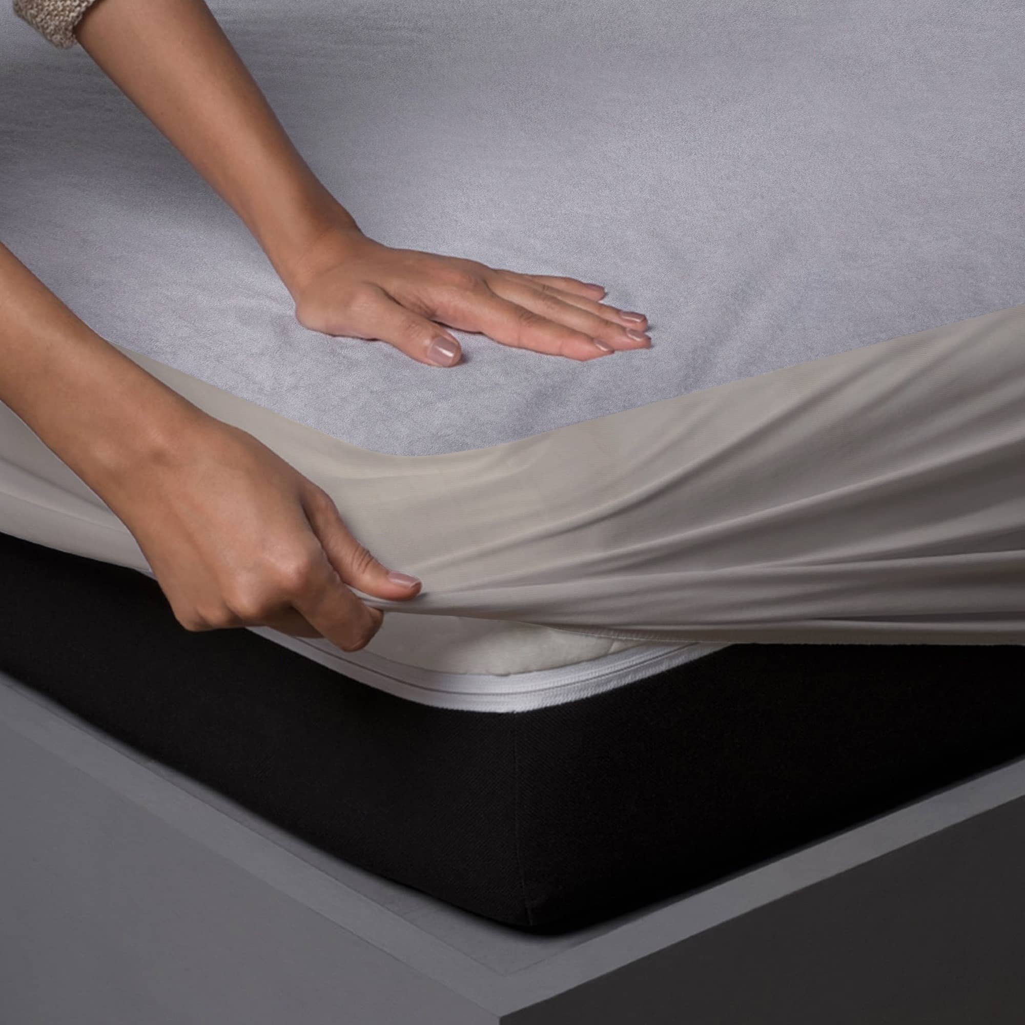 JDXONLINESALE - Cotton Terry Water Repellent Double Bed Mattress Protector - 191 cm (75") x 119 cm (47") - Gray