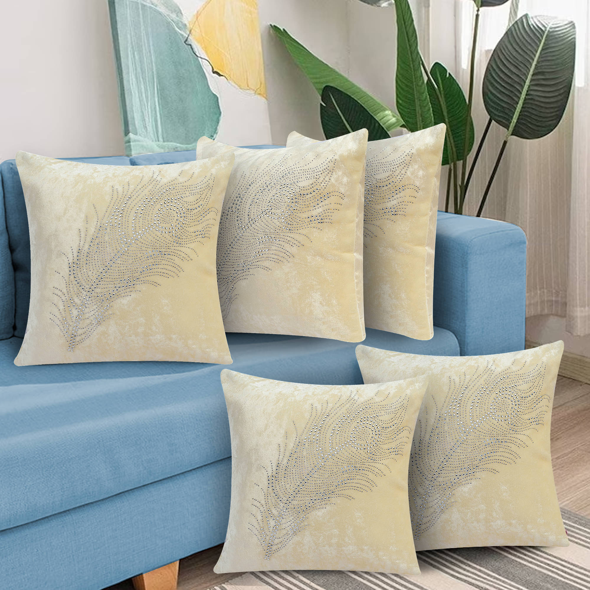 JDXONLINESALE Set of 5 Beige Poly Cotton Filled Cushion JDXONLINESALE Set of 5 Beige Poly Cotton Filled Cushion