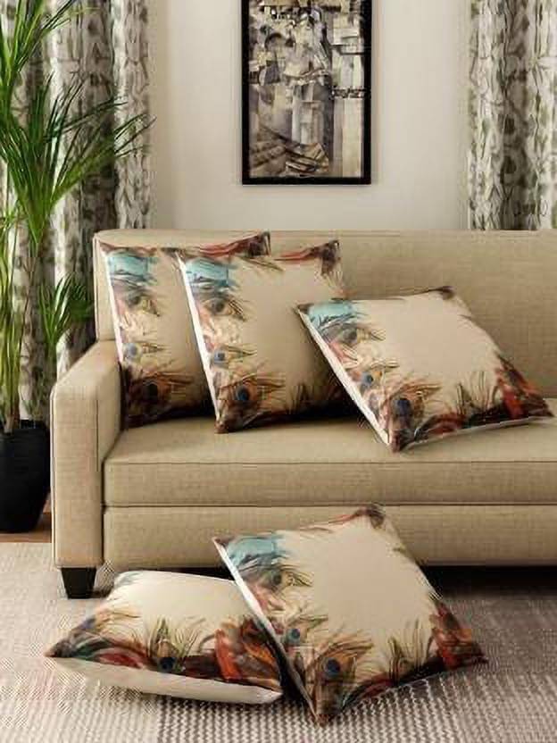     			JDXONLINESALE Set of 5 Jute Graphic Square Cushion Cover (40X40)cm - Beige