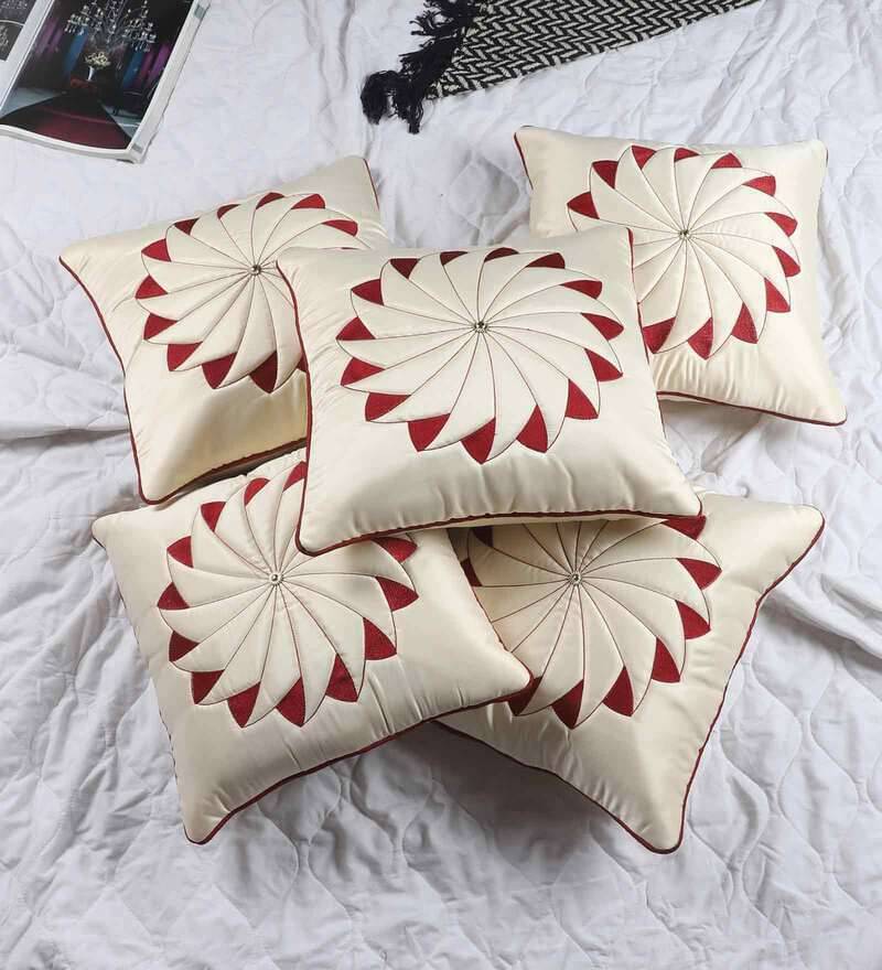     			JDXONLINESALE Set of 5 Polyester Abstract Printed Square Cushion Cover (40X40)cm - Cream