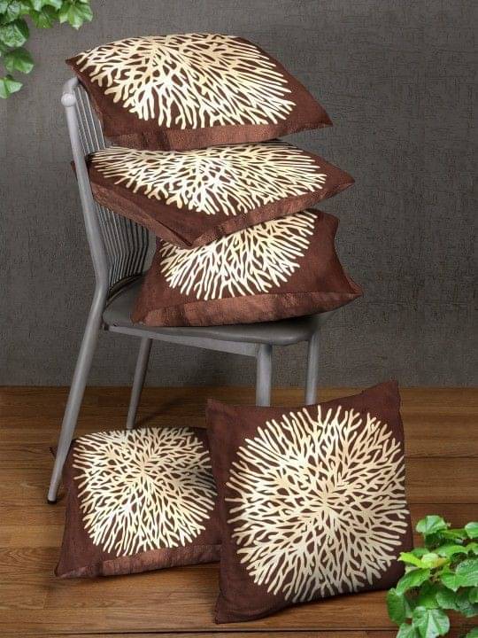 JDXONLINESALE Set of 5 Polyester Thread Work Square Cushion Cover (40X40)cm - Brown JDXONLINESALE Set of 5 Polyester Thread Work Square Cushion Cover (40X40)cm - Brown