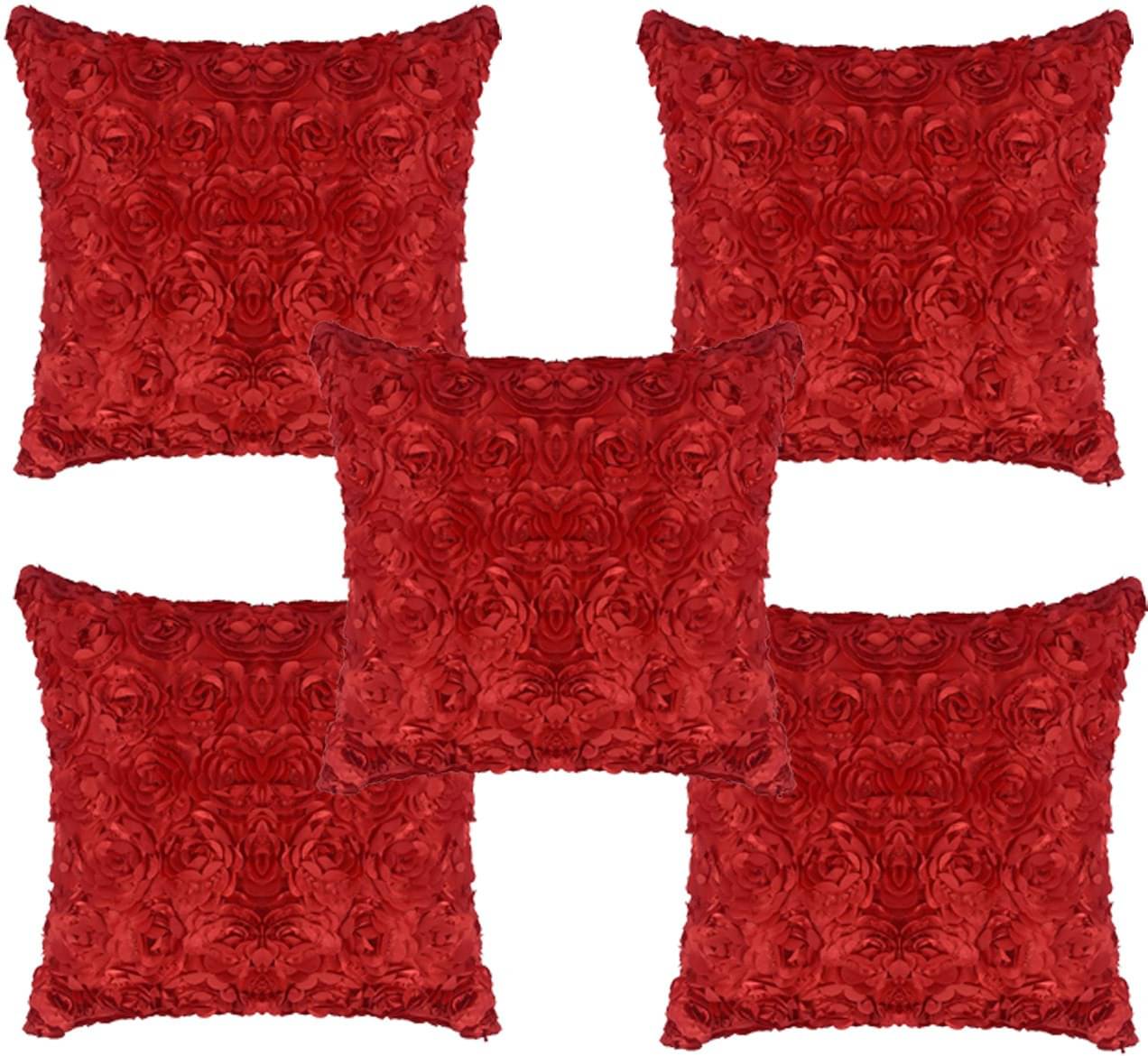     			JDXONLINESALE Set of 5 Velvet Floral Square Cushion Cover (40X40)cm - Red