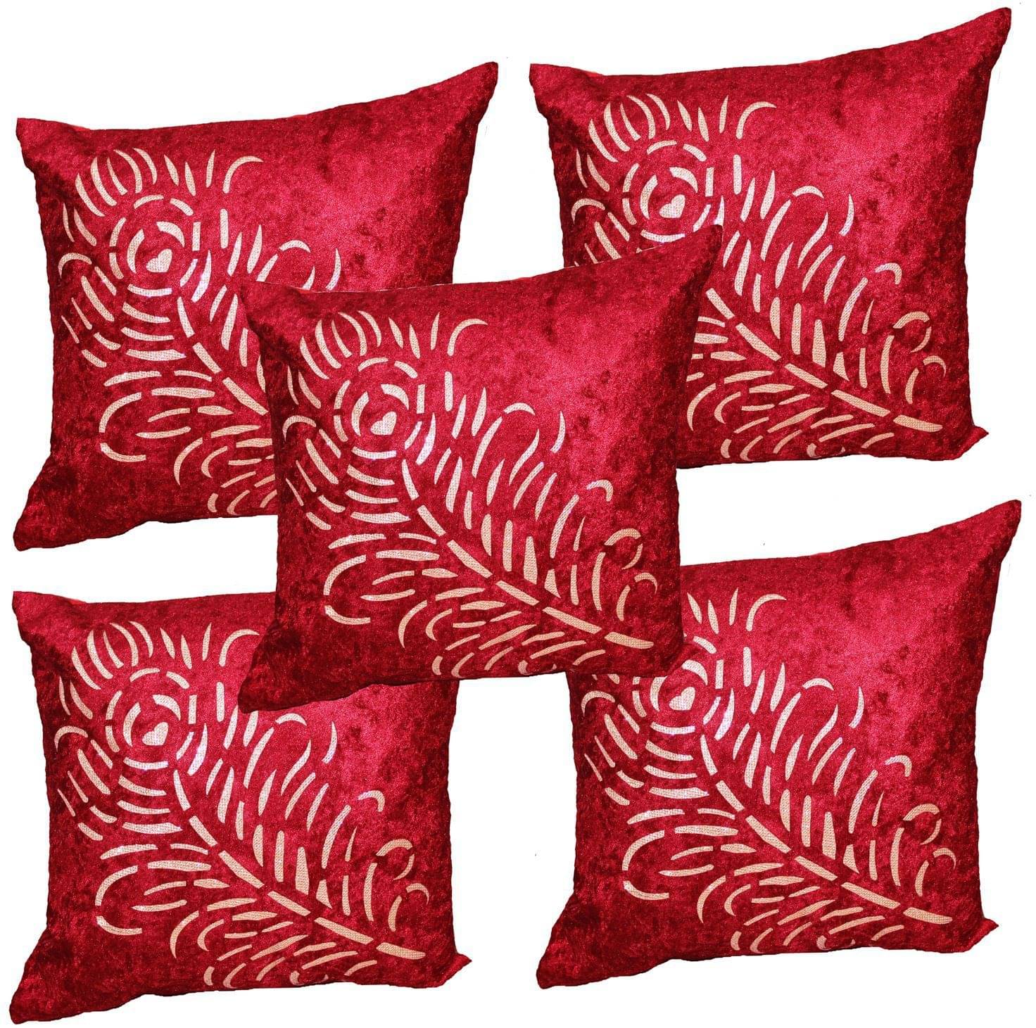     			JDXONLINESALE Set of 5 Velvet Nature Square Cushion Cover (40X40)cm - Red