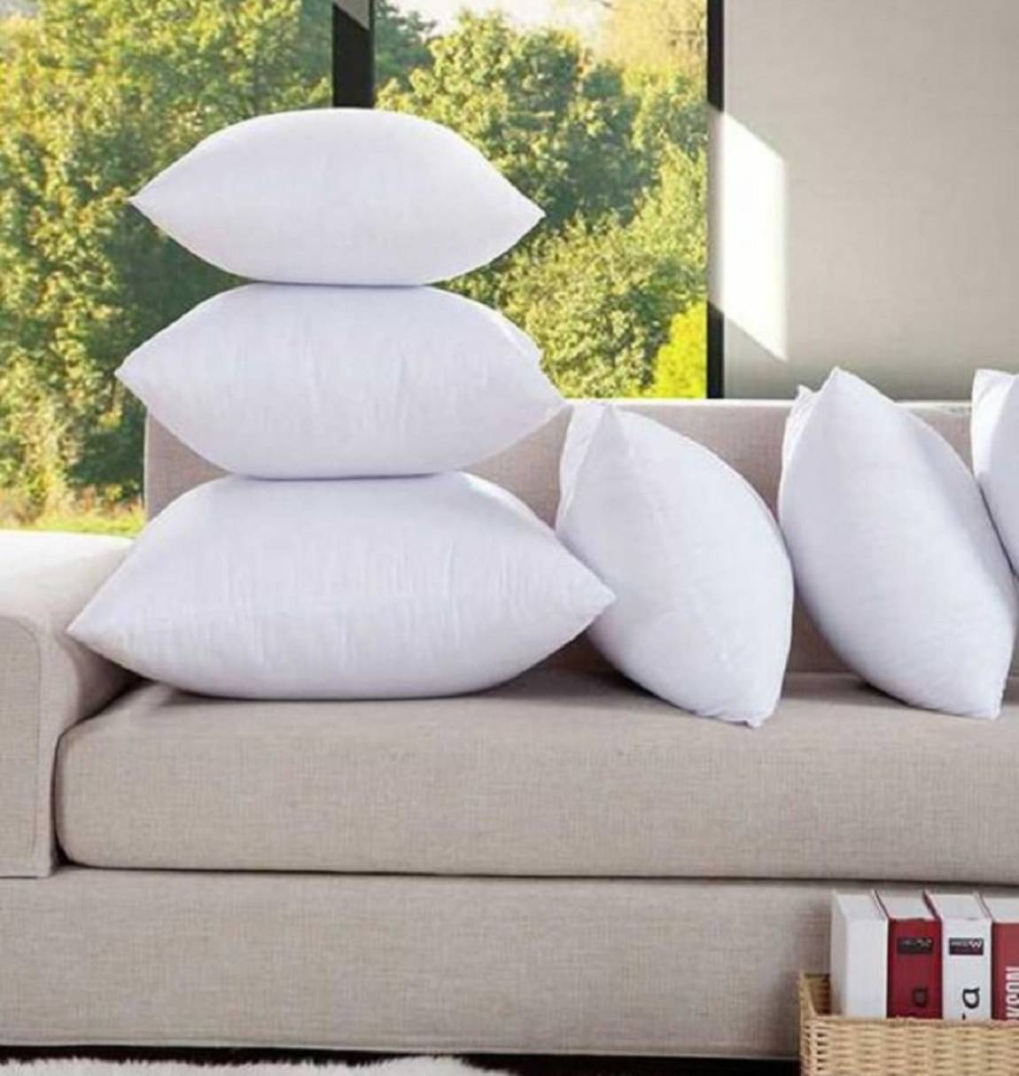    			JDXONLINESALE Set of 5 White Poly Cotton Filled Cushion
