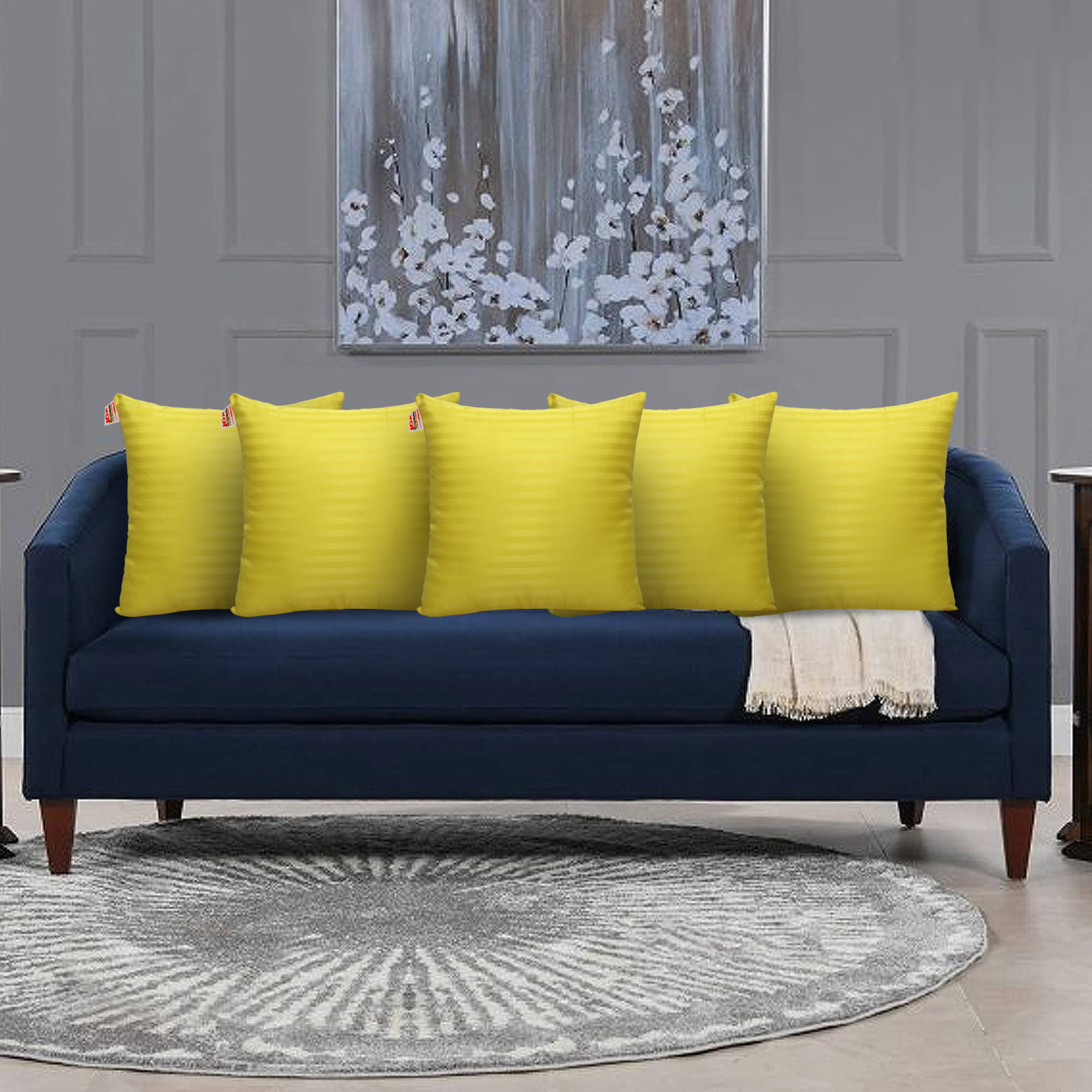     			JDXONLINESALE Set of 5 Yellow Poly Cotton Filled Cushion