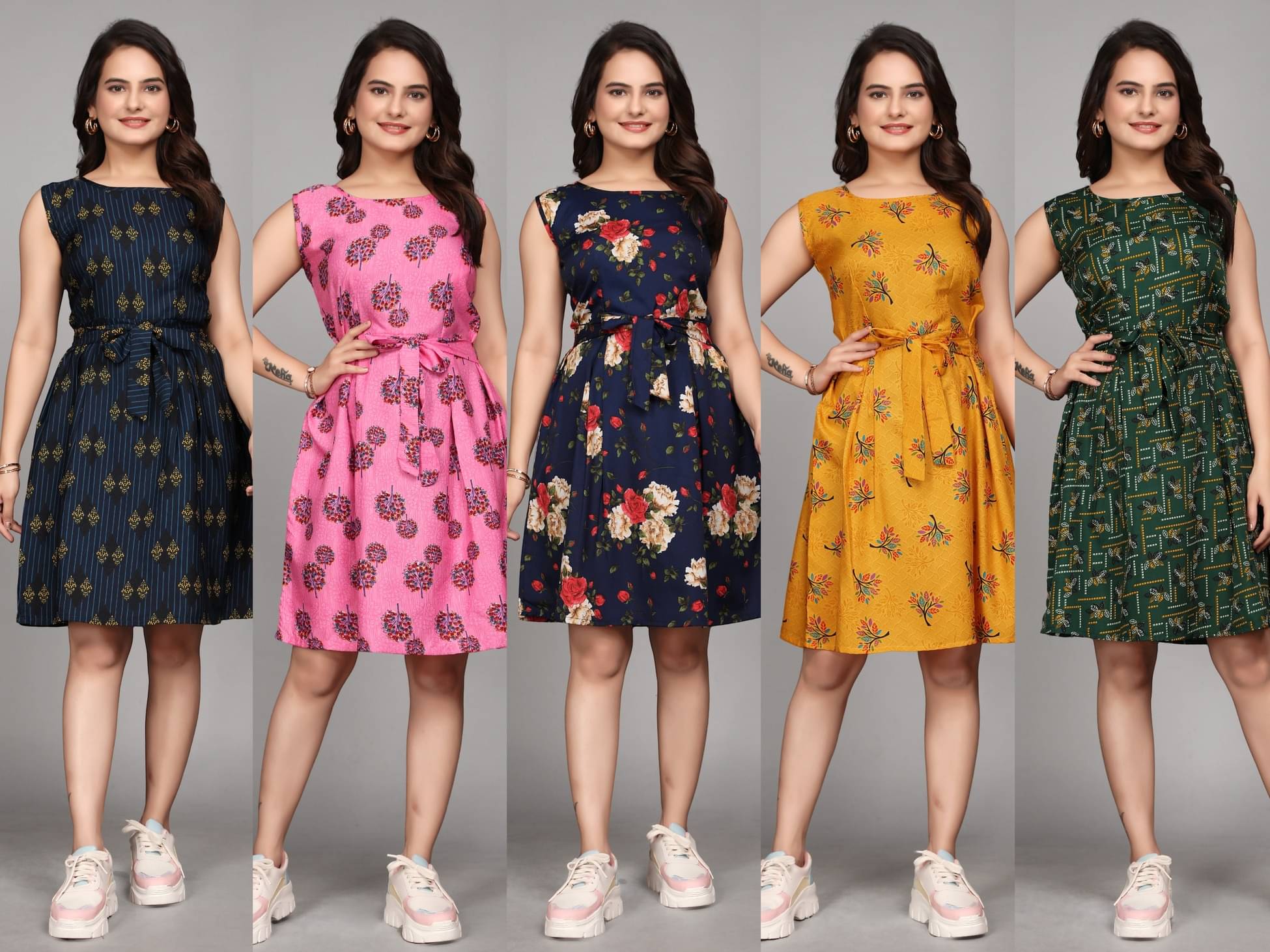 KALAVRITTA Women Crepe Printed A-line Dress ( Multicolor )     			KALAVRITTA Women Crepe Printed A-line Dress ( Multicolor )