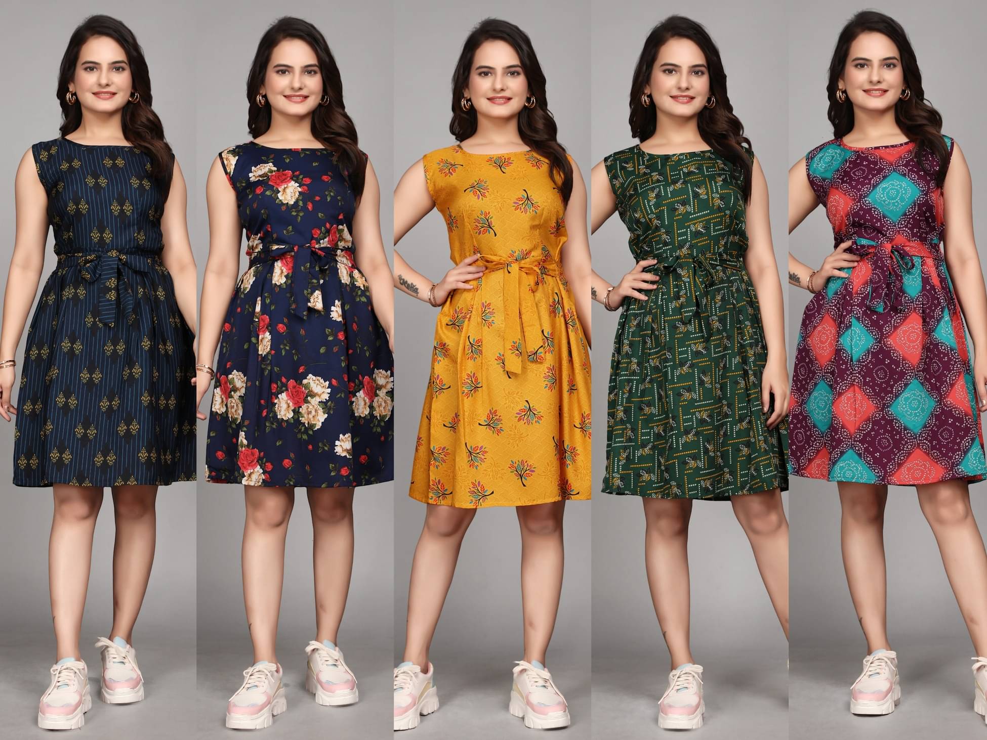 KALAVRITTA Women Crepe Printed A-line Dress ( Multicolor )     			KALAVRITTA Women Crepe Printed A-line Dress ( Multicolor )